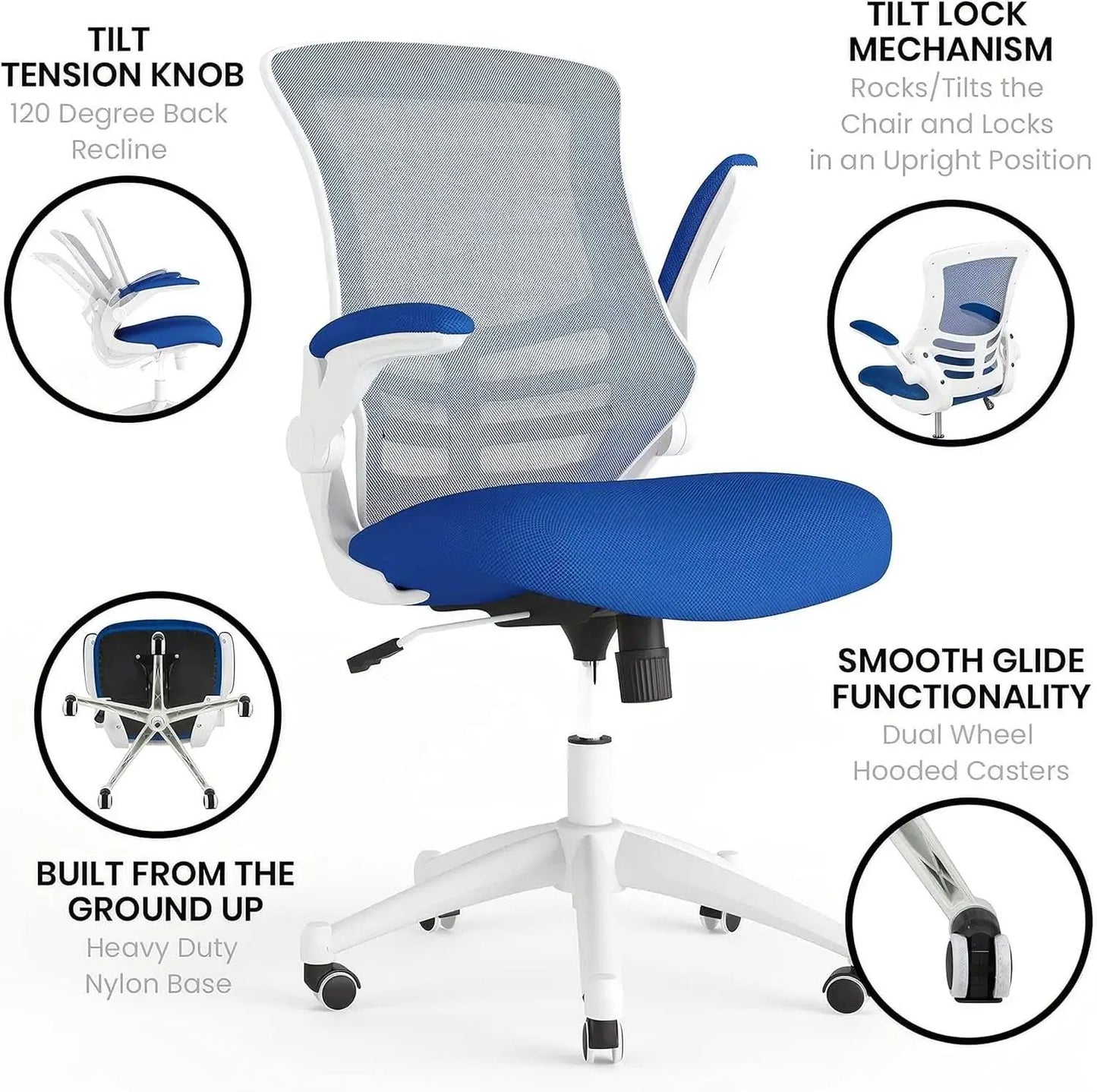 Ergonomic Office Chair Blue Mesh With White Frame Mid Back from PriceLows™