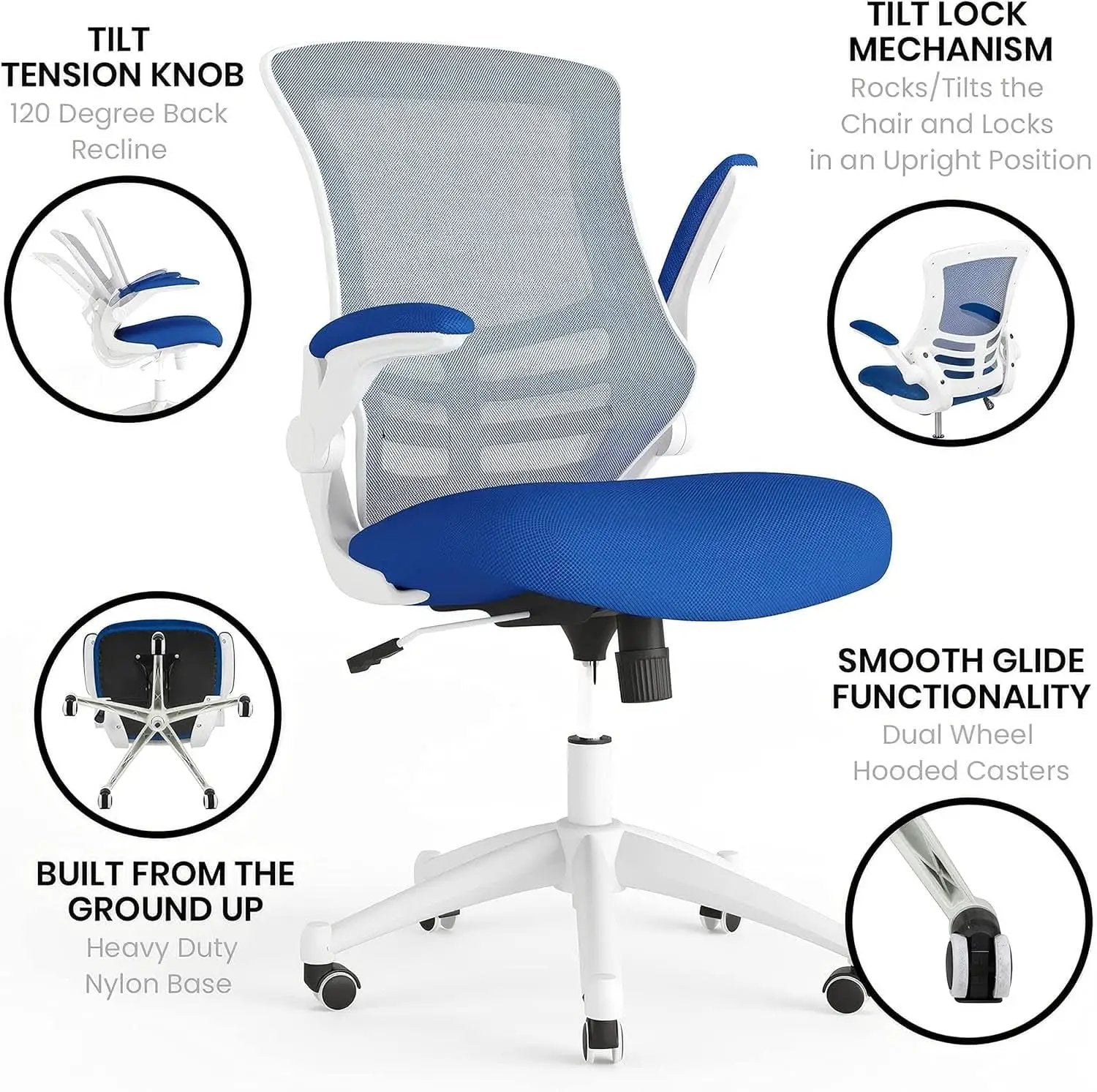 Ergonomic Office Chair Blue Mesh With White Frame Mid Back from PriceLows™