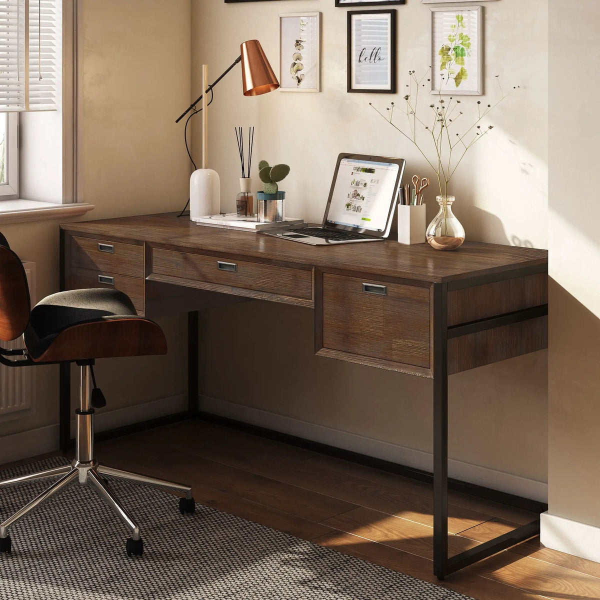 Richmond Desk | 60 x 24 x 31 in | Acacia Wood & Metal | Rustic Natural Aged Brown