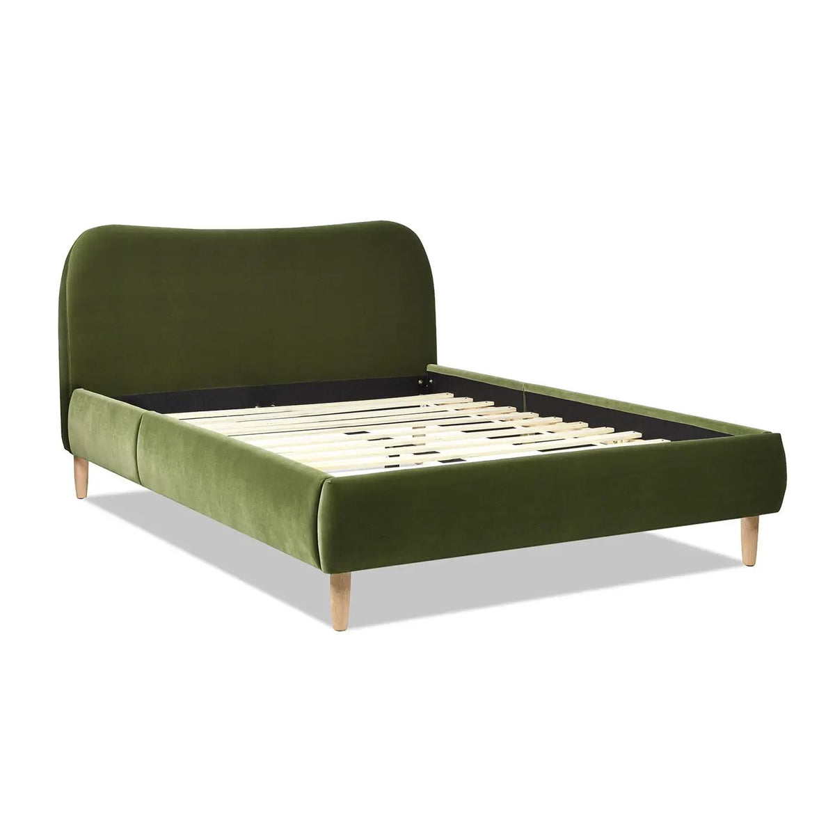 Roman Upholstered Platform Bed | Curved Headboard | Upholstered Rails | Eco-Friendly Construction