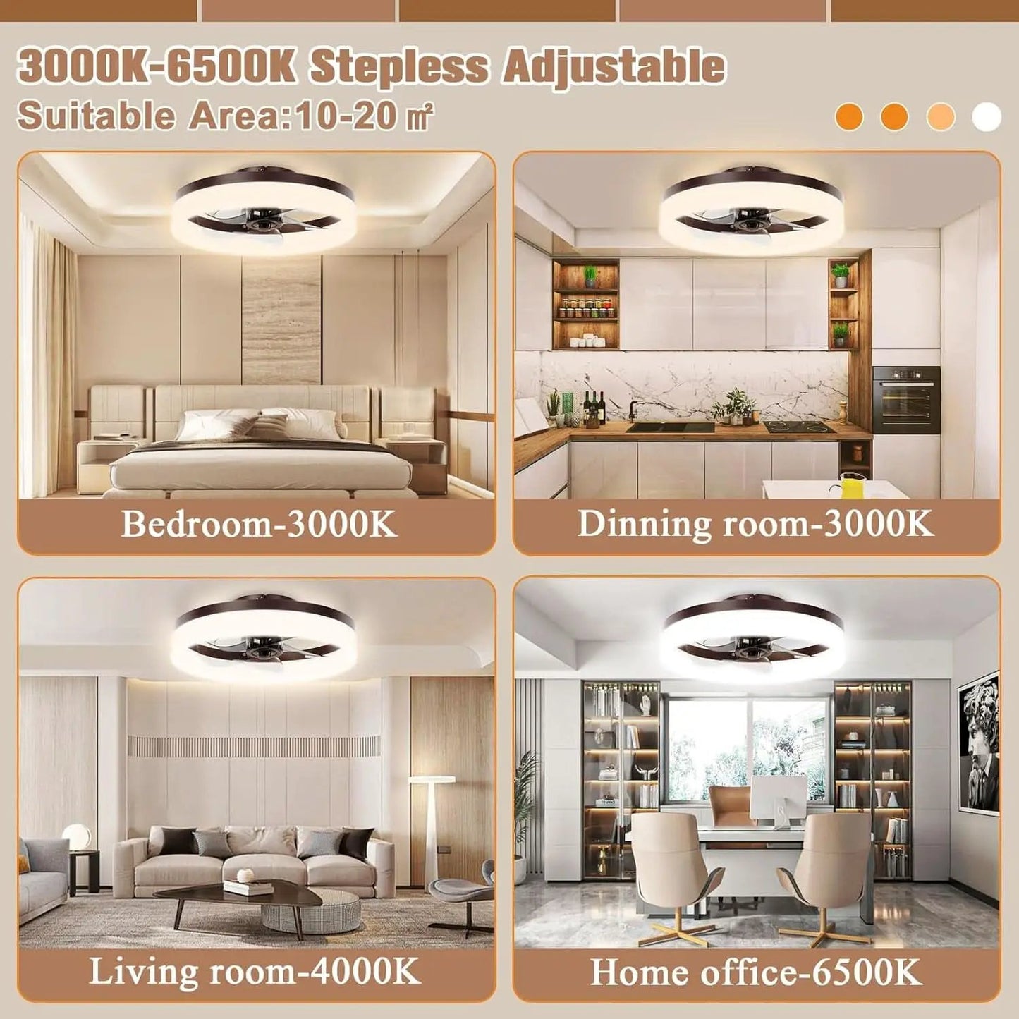 Brown Flush Mount Bladeless Fan Light With Dimmable LED from PriceLows™