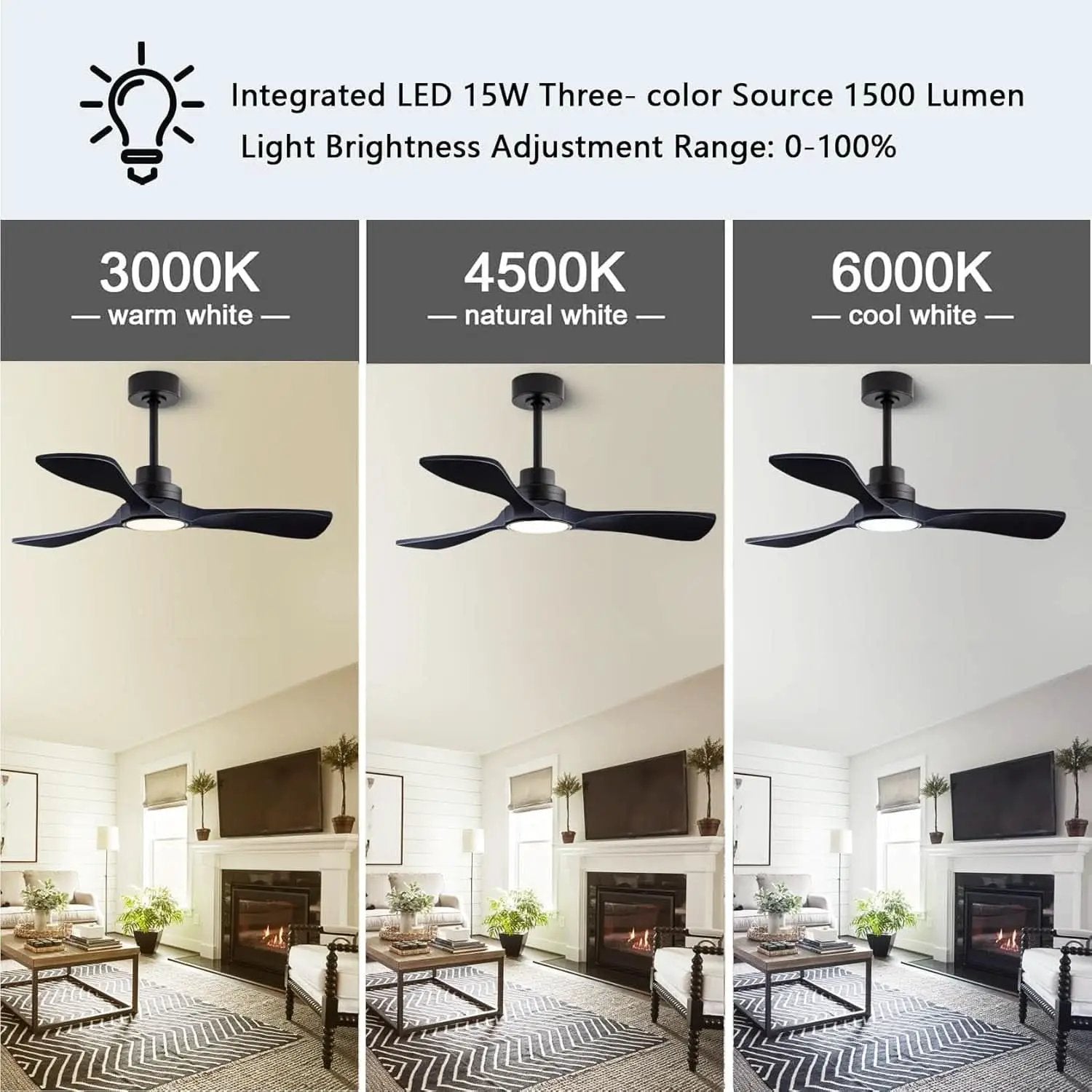 52 Inch Wood Ceiling Fan With Remote And Light Kit Black from PriceLows™