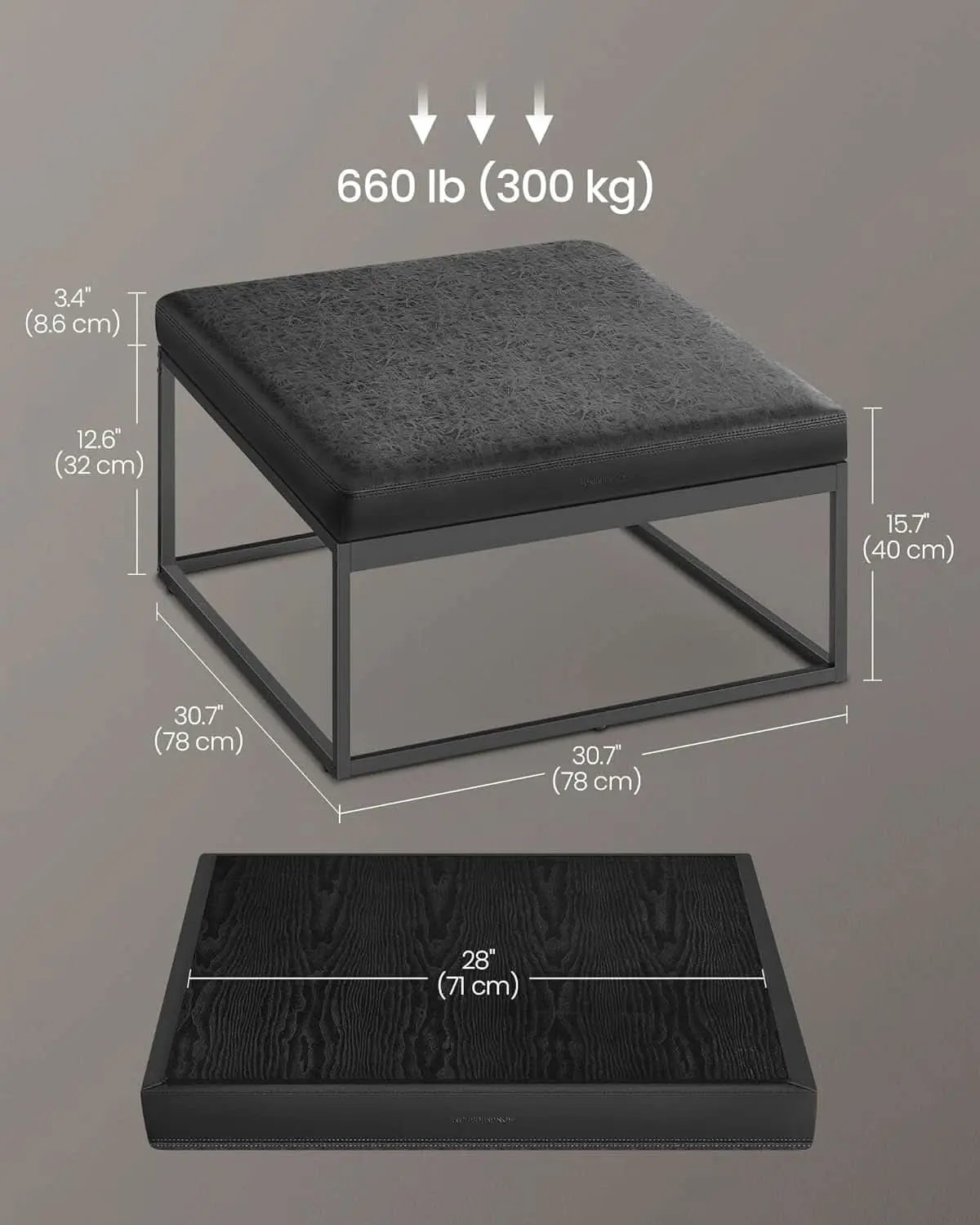 Ink Black Modular Ottoman Coffee Table Reversible Top from PriceLows™