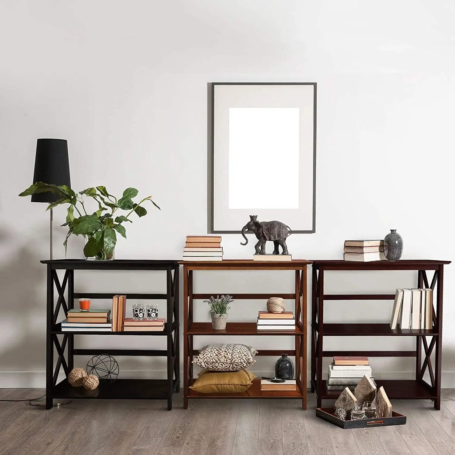 Three Shelf Solid Wood Bookcase For Living Room Storage from PriceLows™