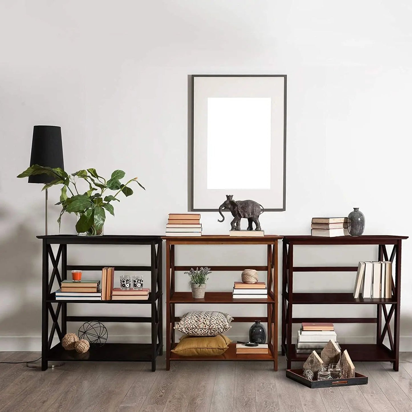 Shelf Bookcase With X Design Three Shelf Storage For Books from PriceLows™