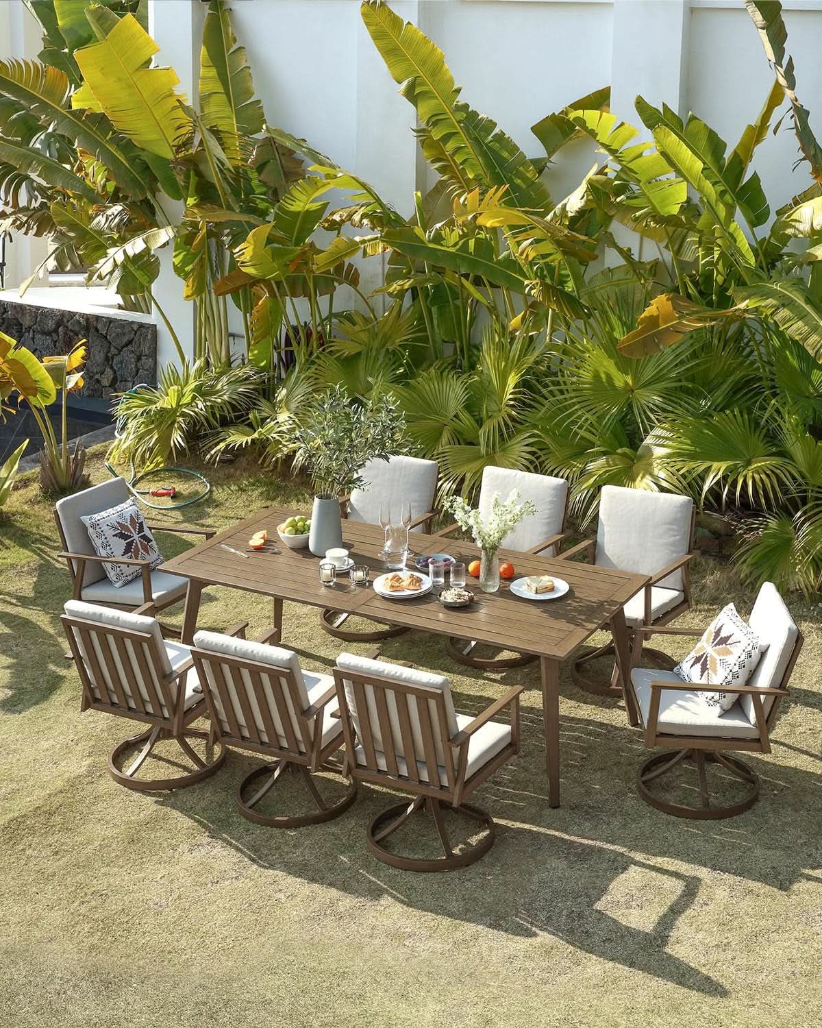 Nine Piece Outdoor Patio Dining Set with Swivel Chairs from PriceLows™