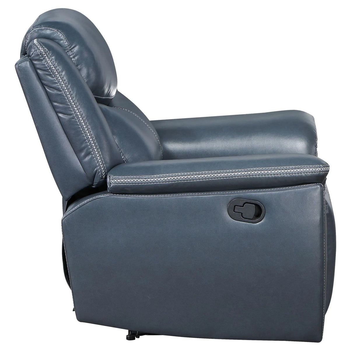 Brier Upholstered Padded Arm Recliner Chair With Manual Recline And Pillowtop Arms | 55 x 39.25 x 40.25 in | Faux Leather & Metal | Blue