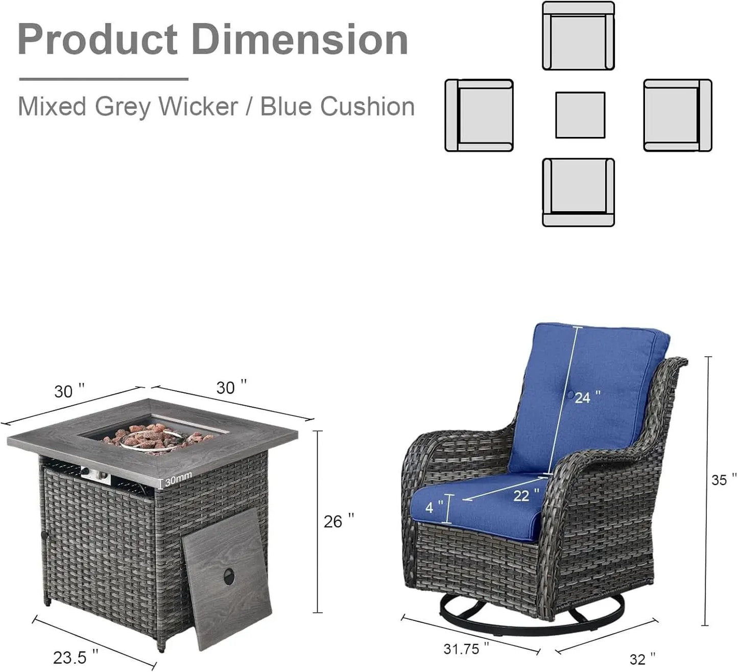 5 Piece Patio Wicker Set With Propane Fire Pit Table from PriceLows™