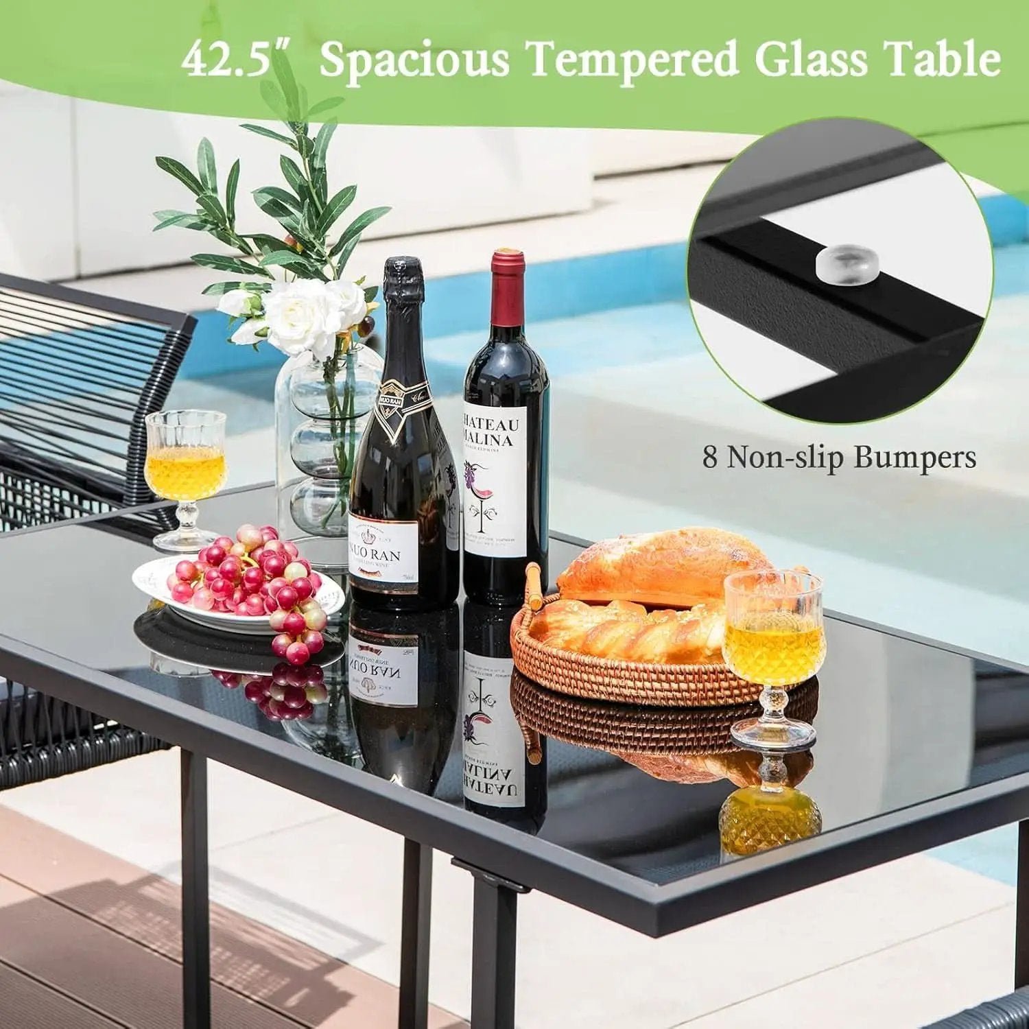 3 Piece Outdoor Dining Set With Folding Backrests And Tempered Glass Tabletop For Patio And Poolside from PriceLows™