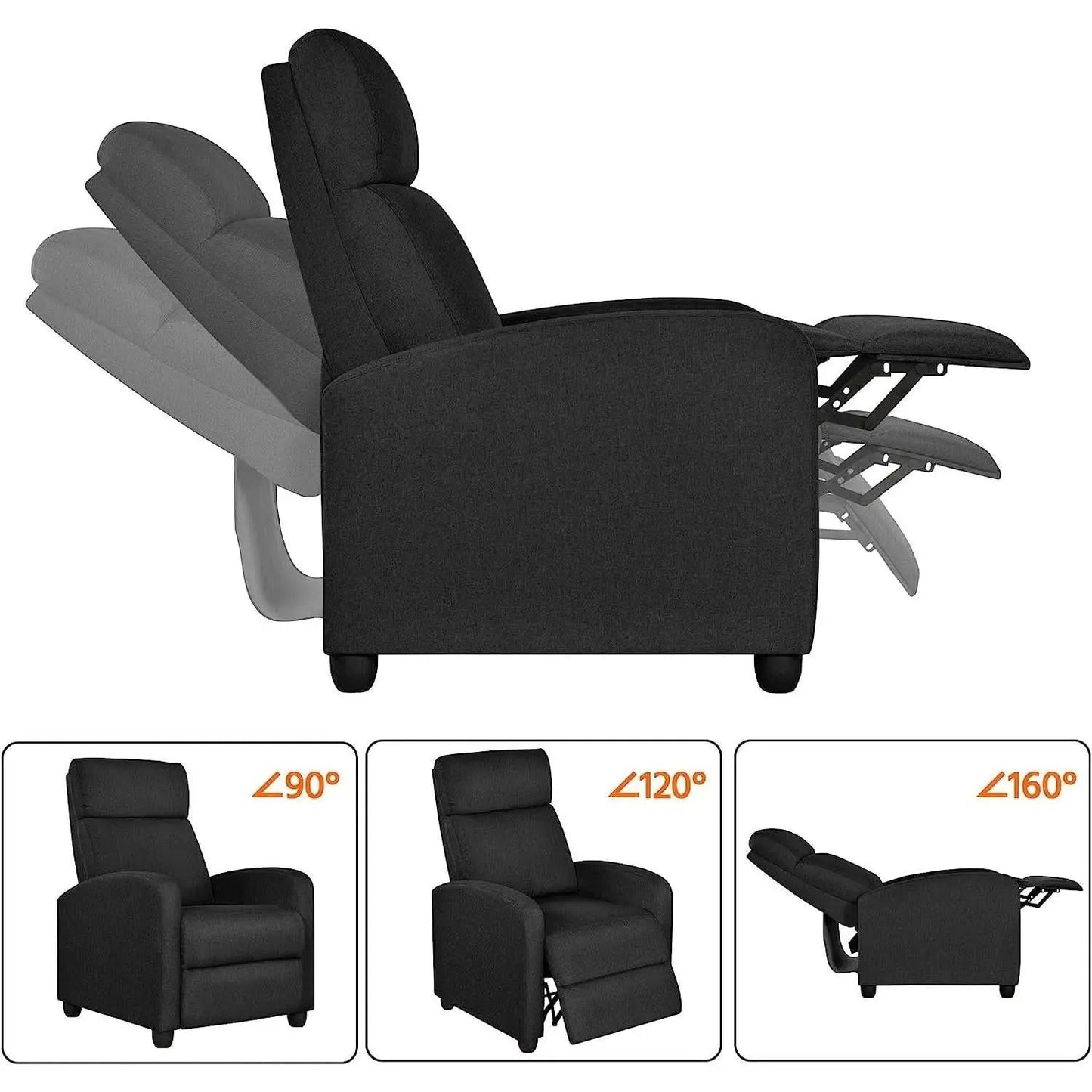 Fabric Push Back Recliner Chair Pocket Spring Matte Black from PriceLows™