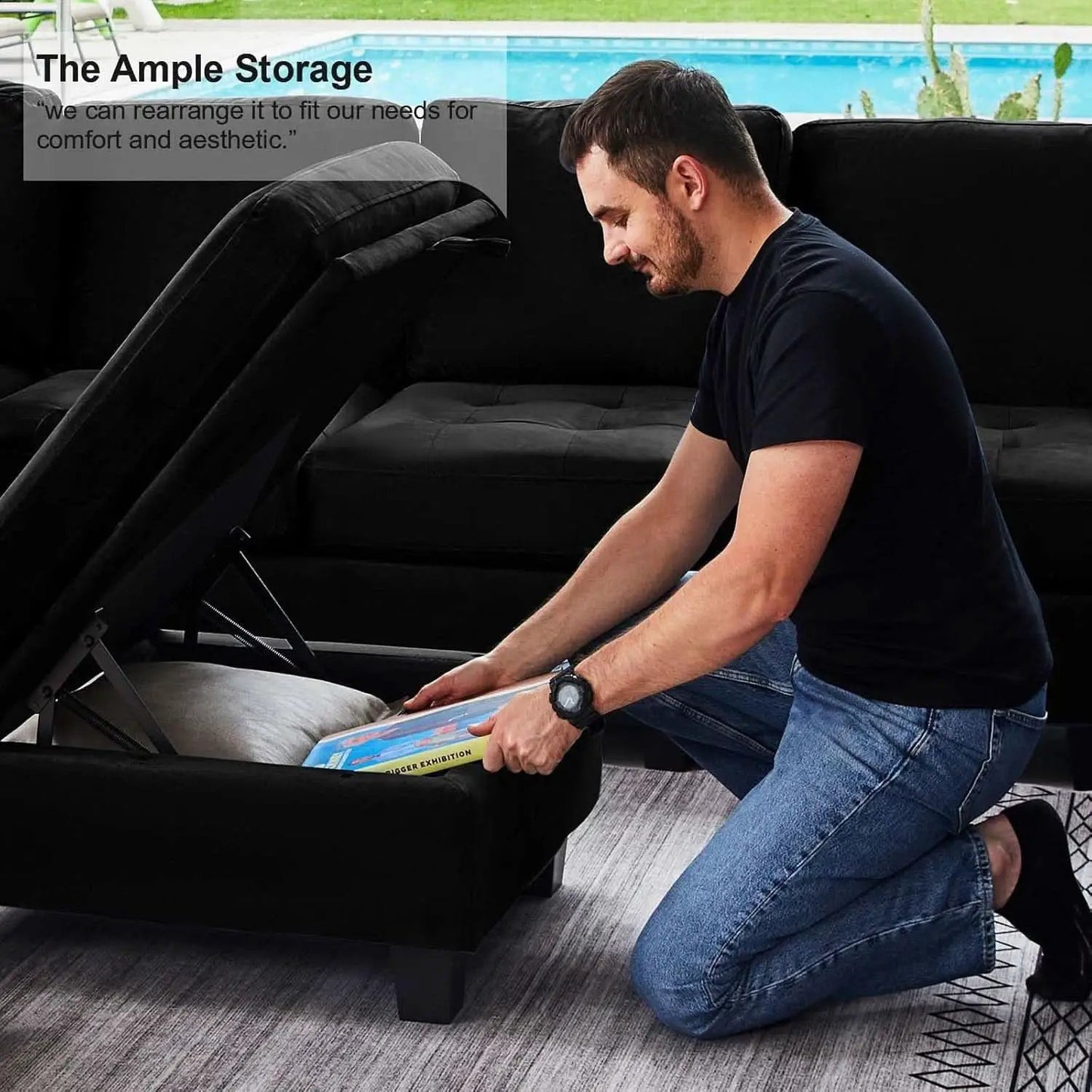 Velvet Modular Sectional Sofa Storage And Reversible Chaise from PriceLows™
