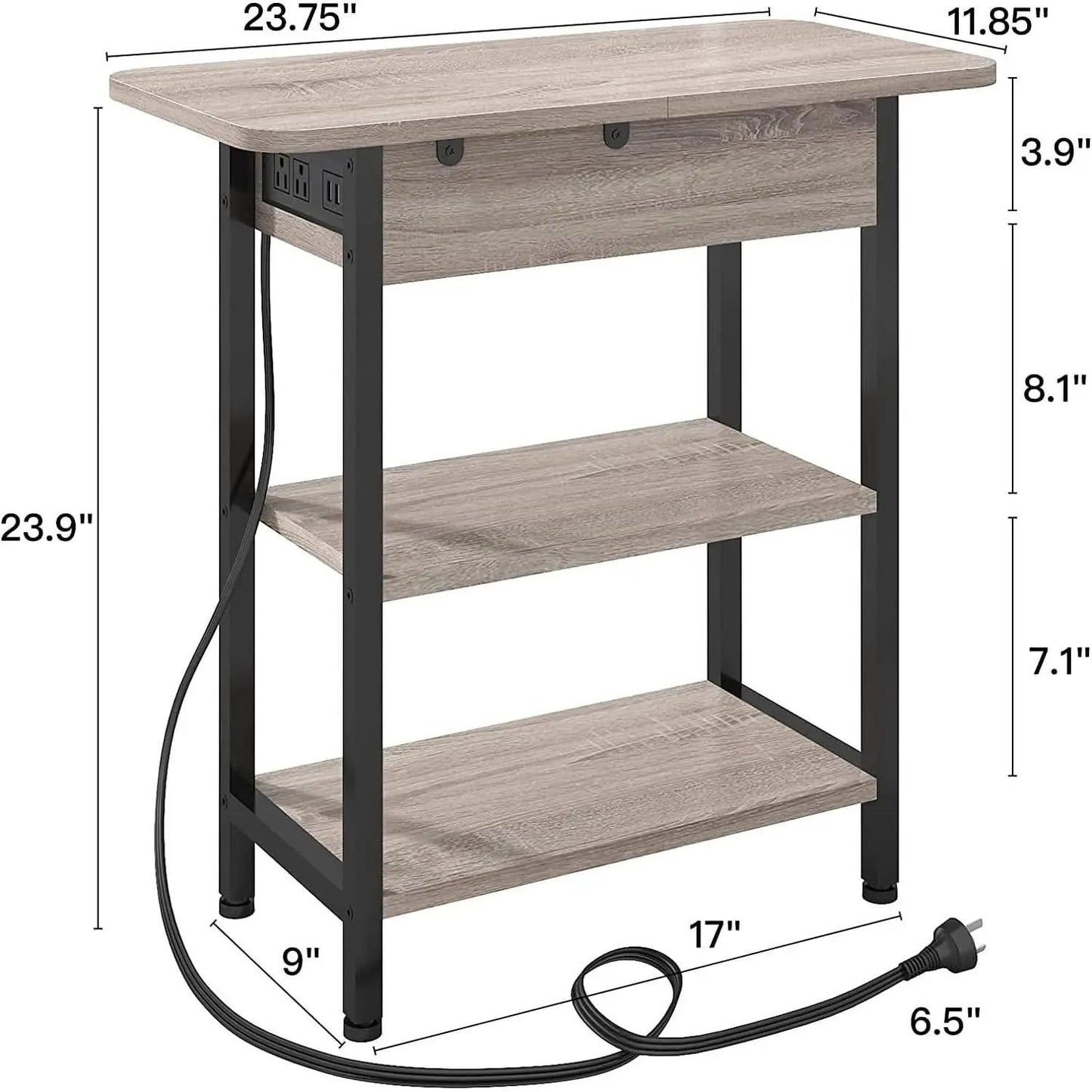 End Table With Vertical Charging Station And USB Outlets Greige from PriceLows™