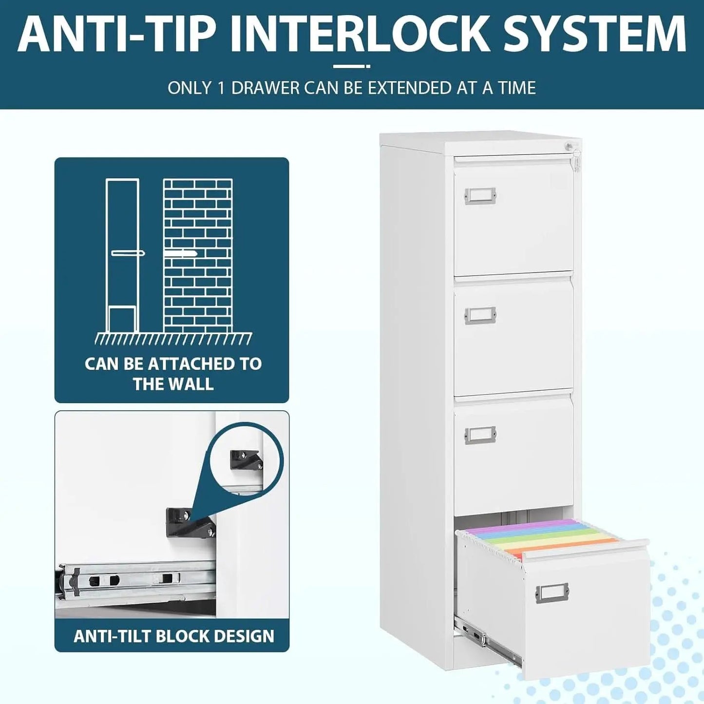 White 4 Drawer Vertical Locking File Cabinet For Office from PriceLows™
