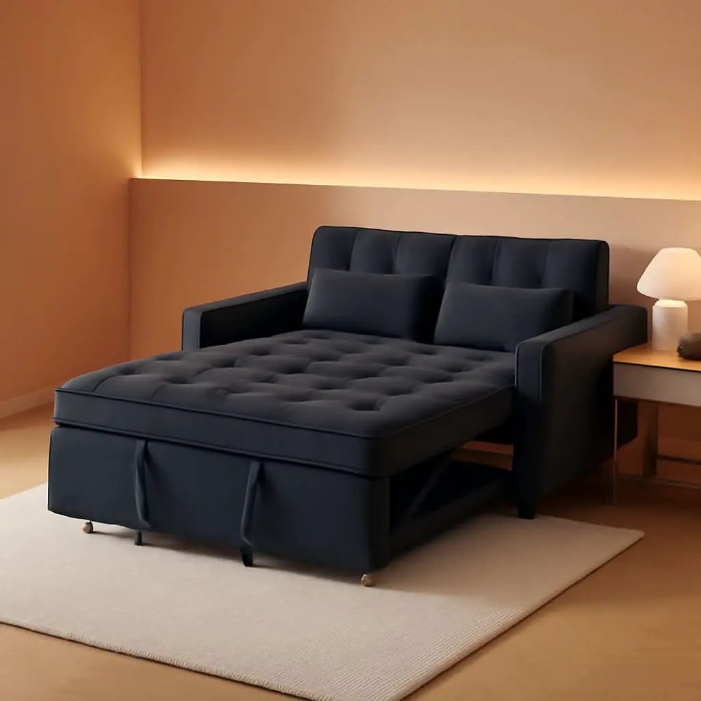 Black Velvet Sleeper Sofa With Adjustable Backrest from PriceLows™