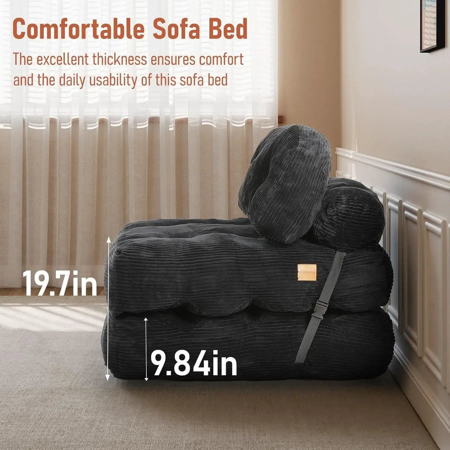 Dark Gray Folding Sofa Bed With Ergonomic Back Support from PriceLows™