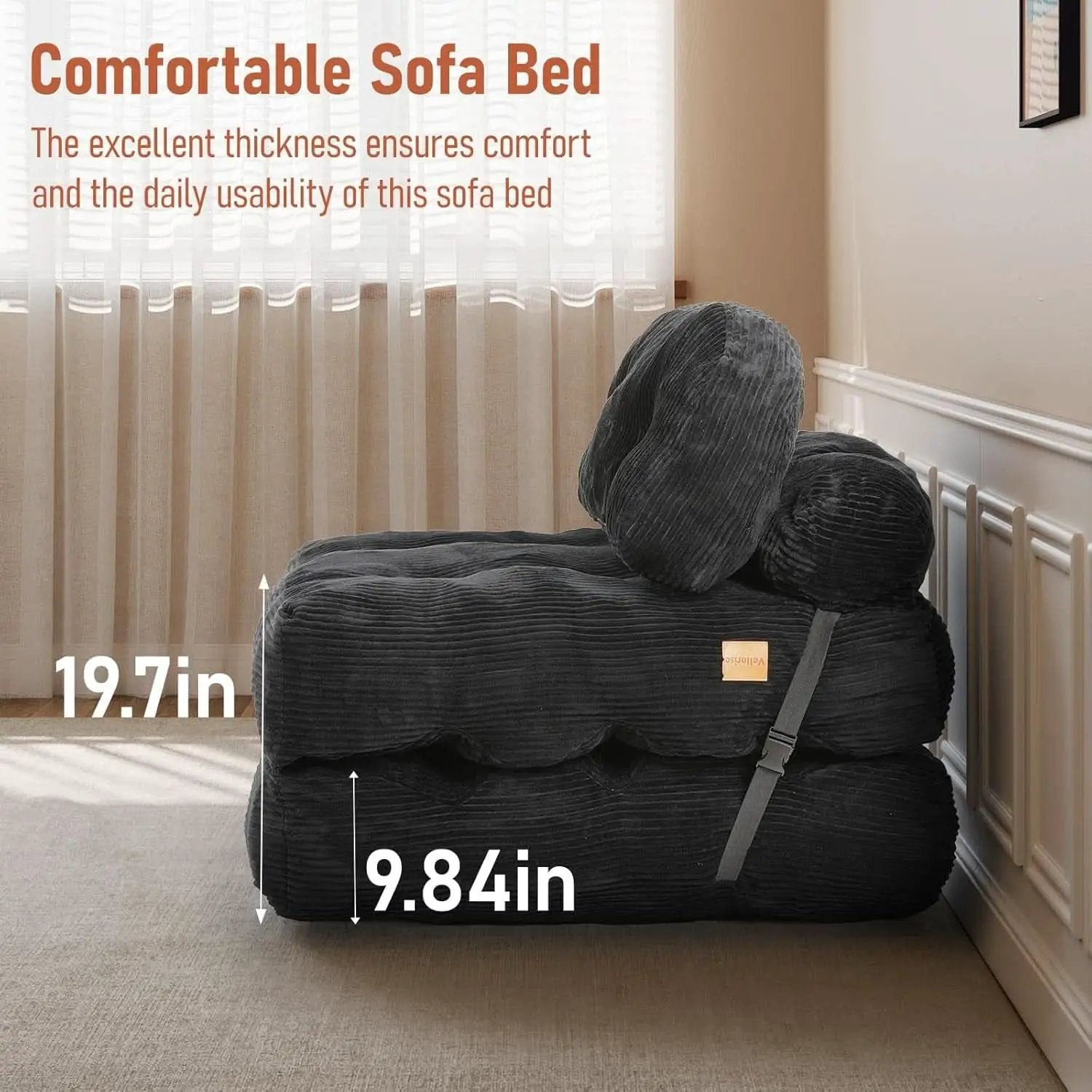 Dark Gray Folding Sofa Bed With Ergonomic Back Support from PriceLows™