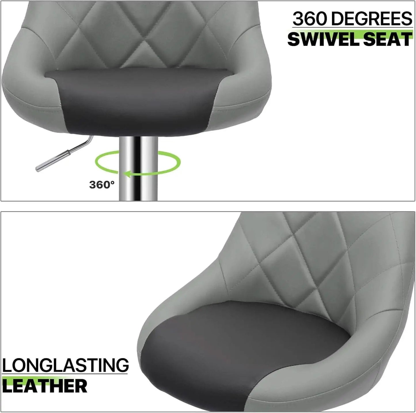 Height Adjustable Grey PU Leather Bar Stools Set Of 2 from PriceLows™