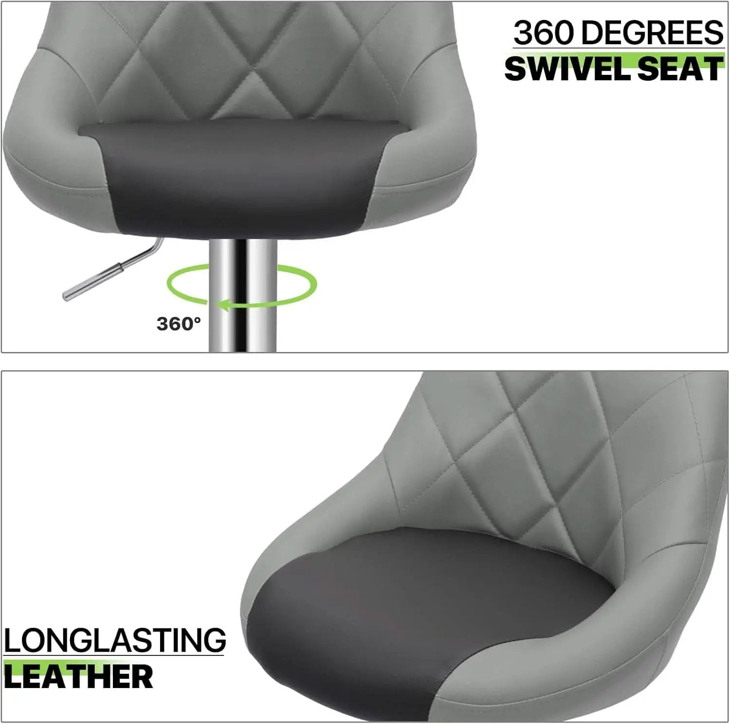 Height Adjustable Grey PU Leather Bar Stools Set Of 2 from PriceLows™