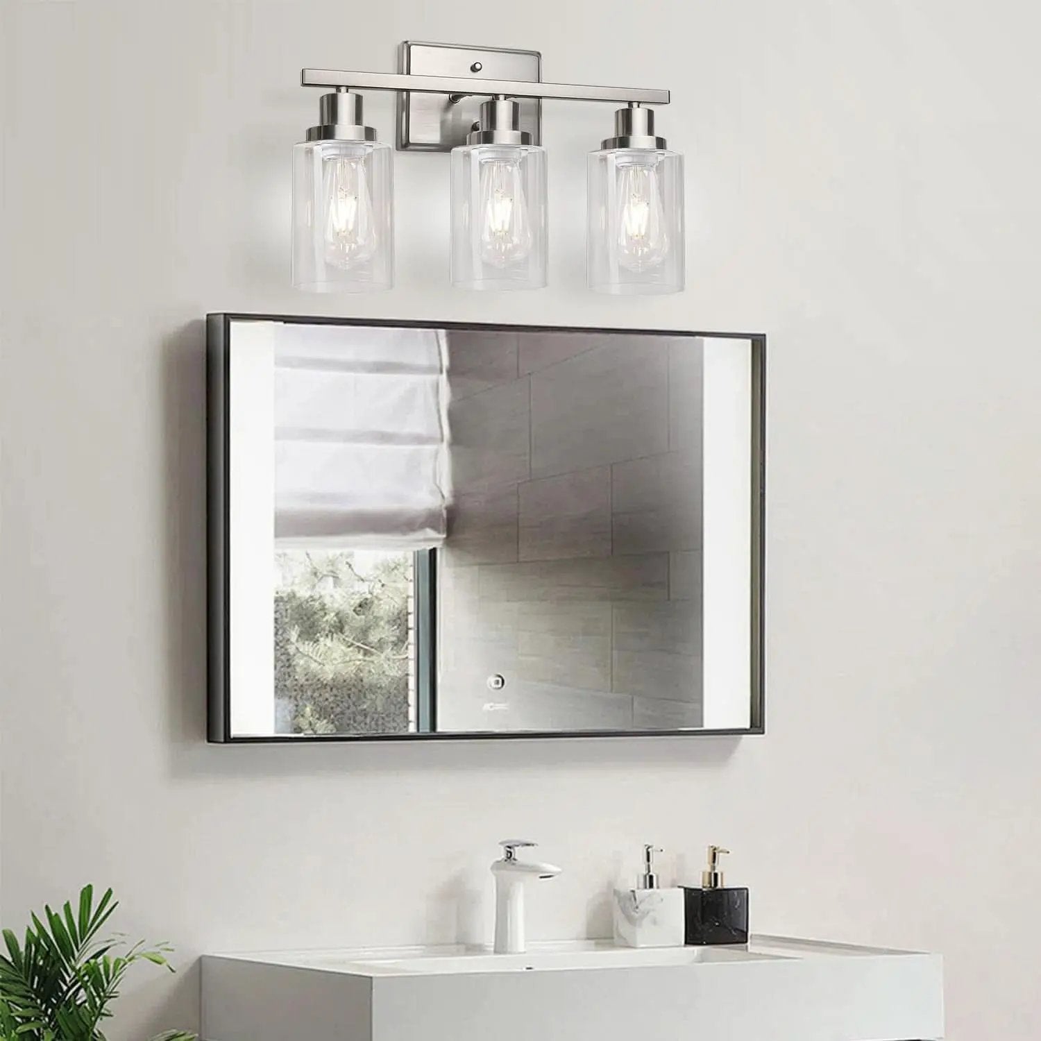 3 Light Brushed Nickel Vanity Light Fixture For Bathroom from PriceLows™