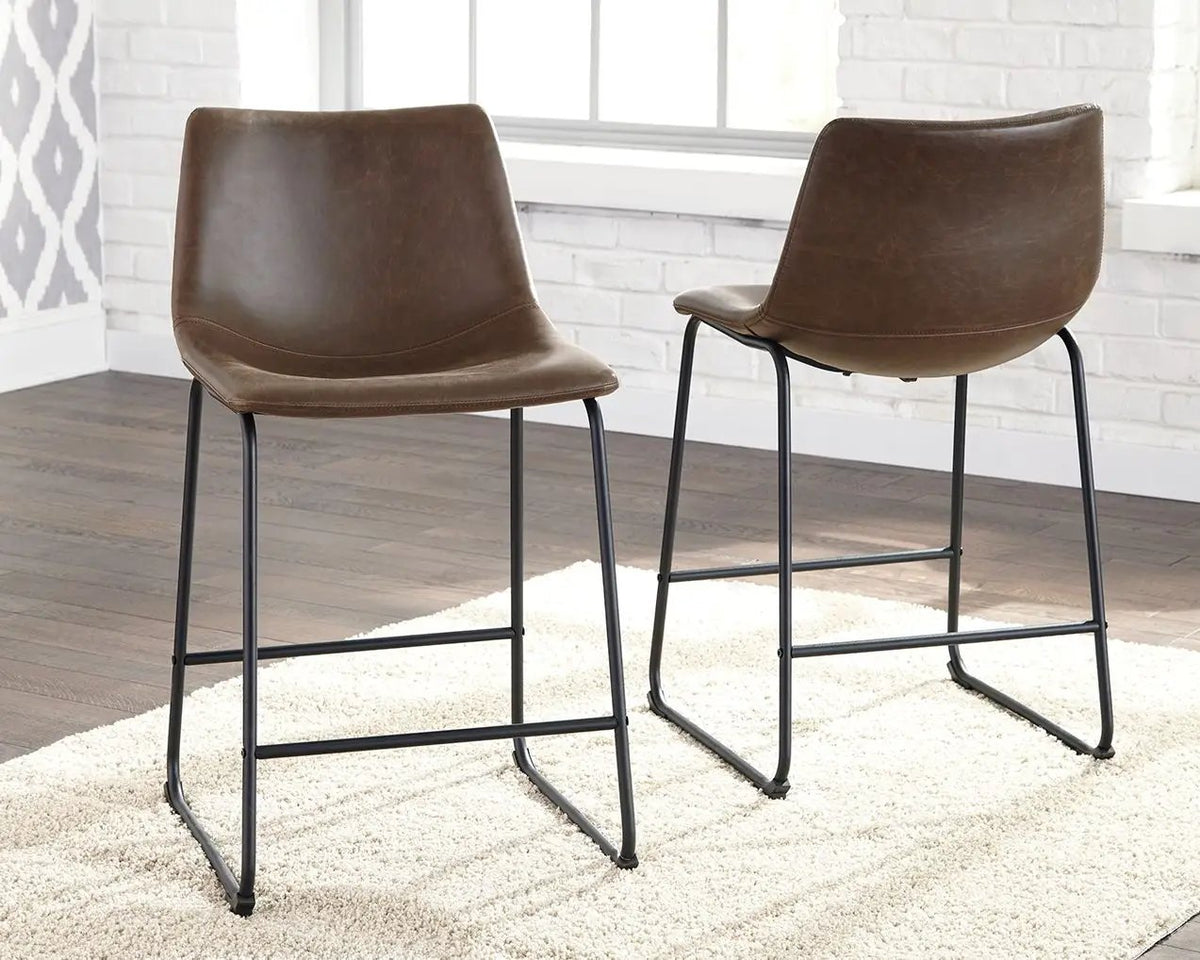 Centiar Upholstered Barstool | Set Of 2 | Contoured Bucket Seat | Tubular Metal Base