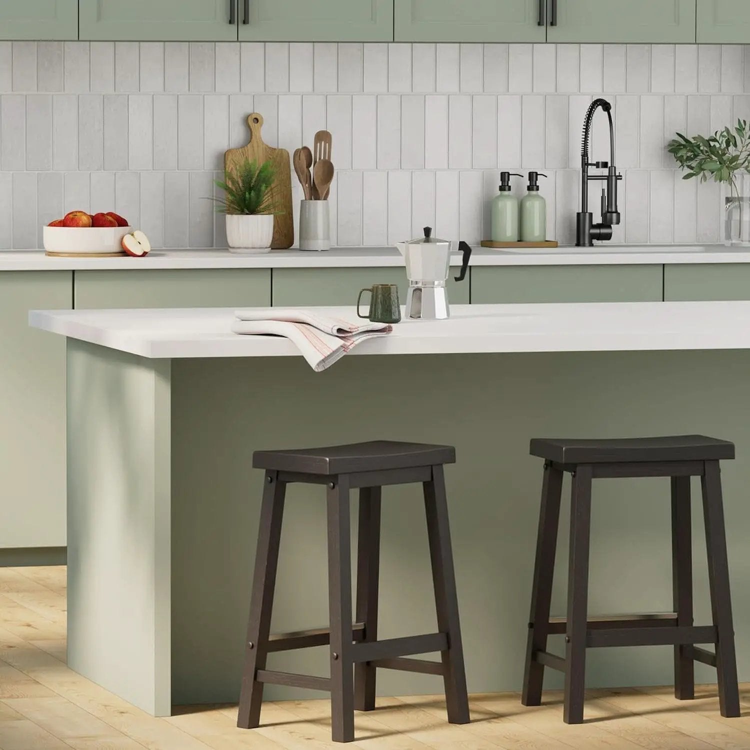 Solid Wood Saddle Bar Stool Counter Height Set 2 Black 24In from PriceLows™