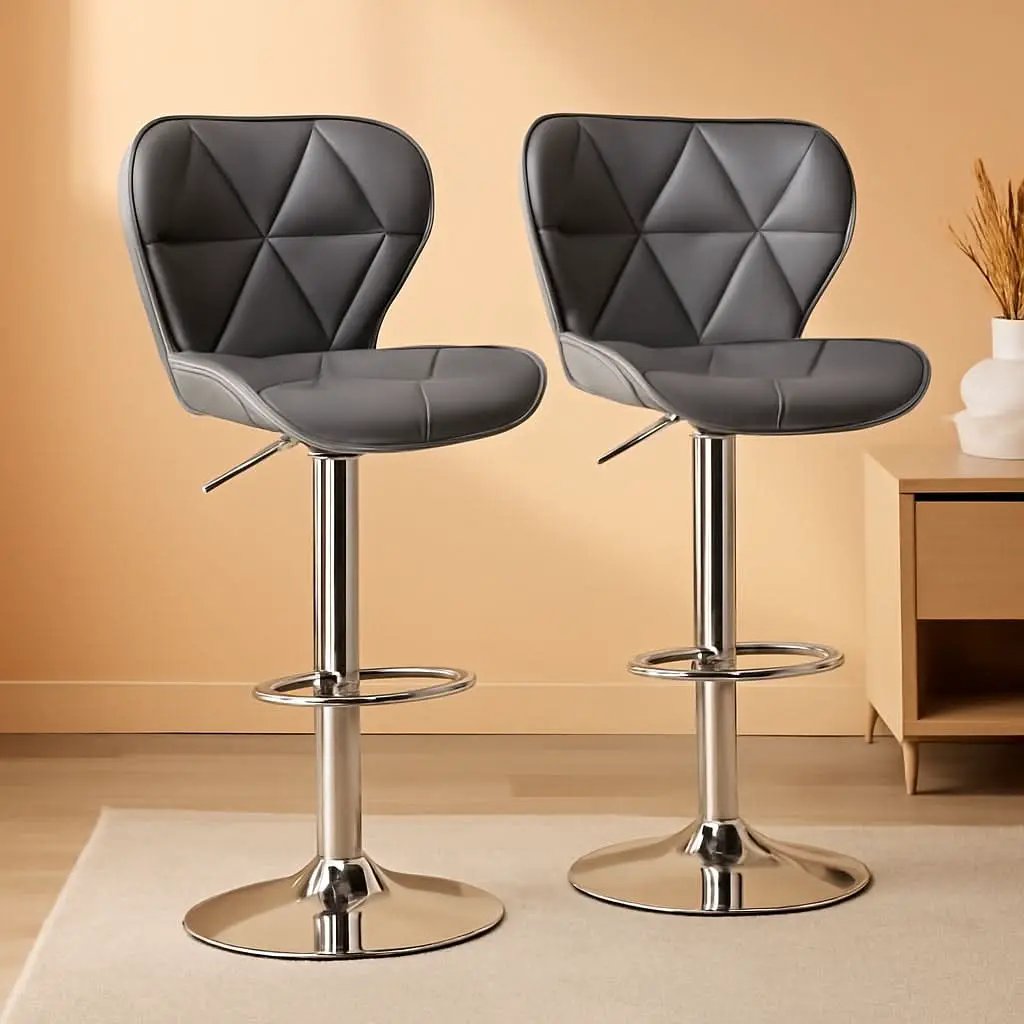 Grey Adjustable PU Leather Swivel Bar Stools Set of 2, Counter Height from PriceLows™