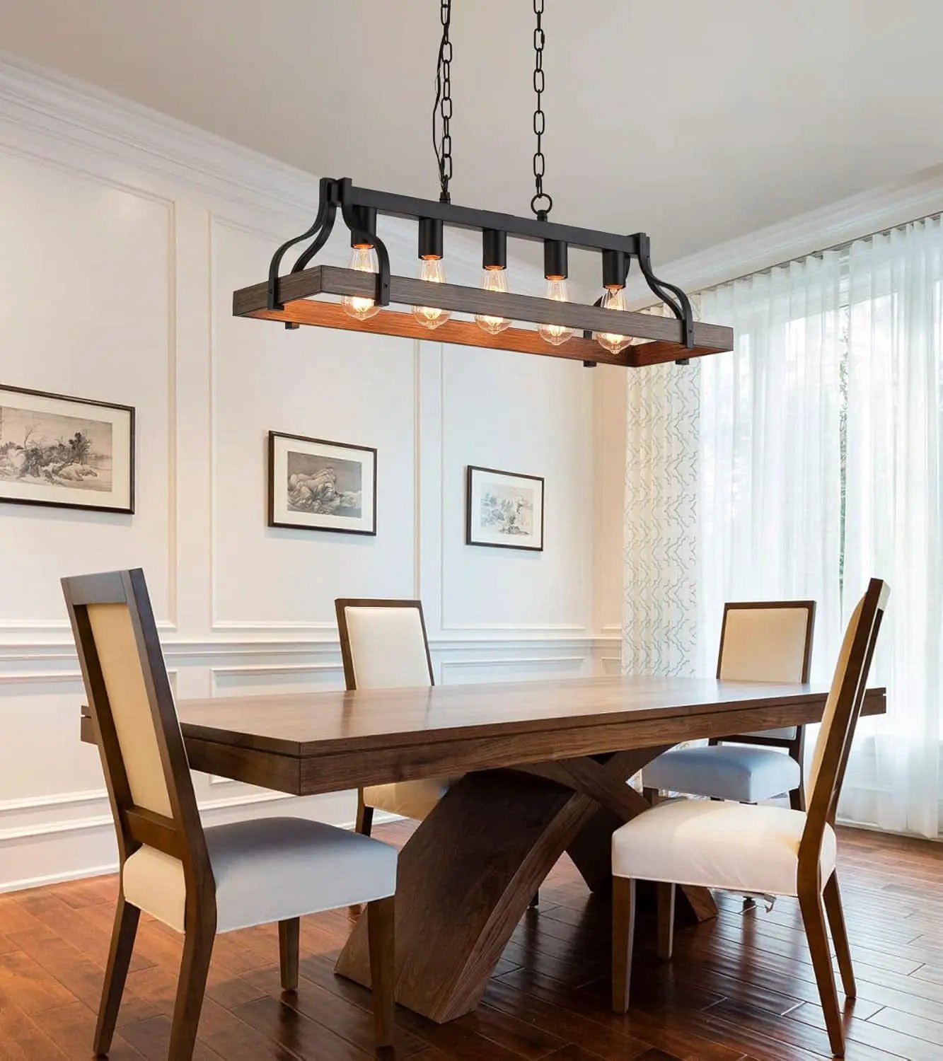 Rustic 5 Light Linear Chandelier Kitchen Island Black from PriceLows™