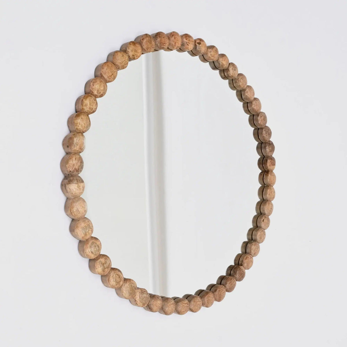 Decorative Round Hanging Wall Mirror With Bead Design Frame - | 32 x 1.5 x 32 in | Mango Wood | Natural