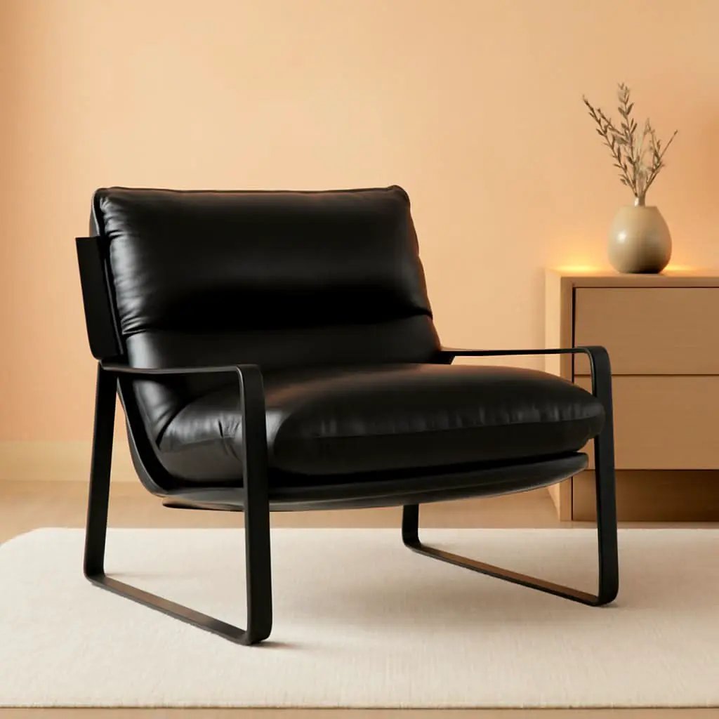 Black PU Leather MidCentury Upholstered Leisure Armchair from PriceLows™