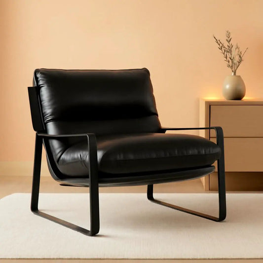 Black PU Leather MidCentury Upholstered Leisure Armchair from PriceLows™
