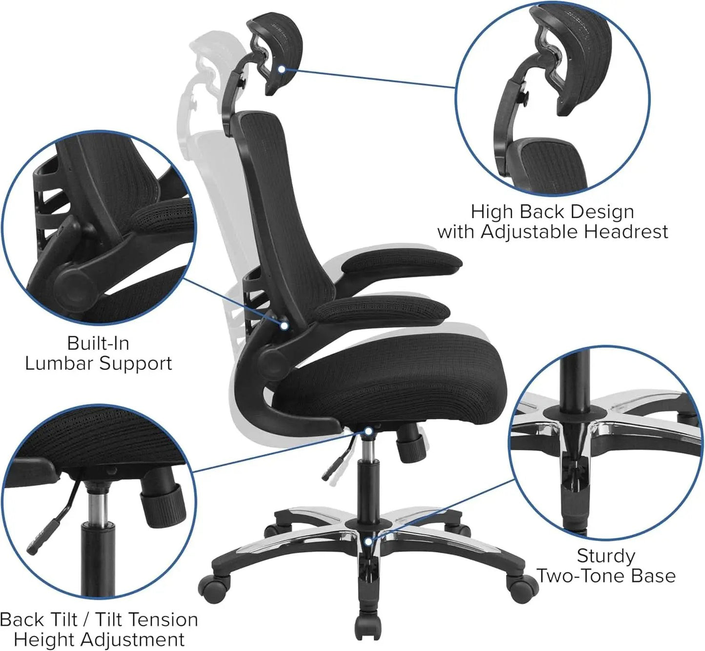High Back Swivel Office Chair With Lumbar Support Black from PriceLows™