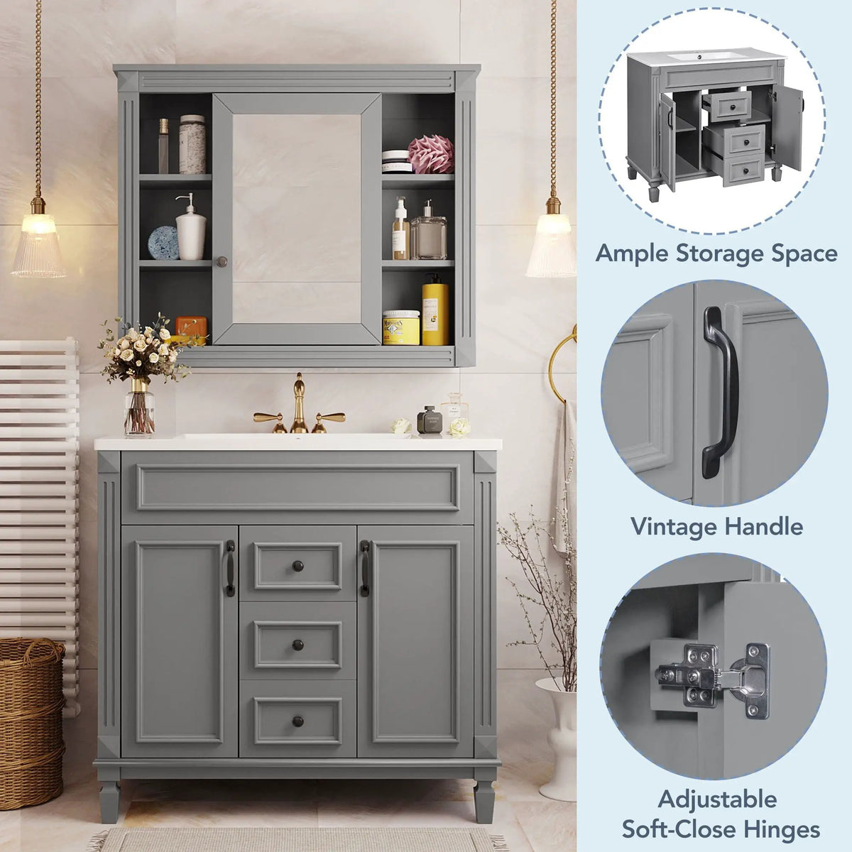 Bathroom Vanity With Top Sink | Mirror Cabinet Included | 2 Soft Closing Doors | 2 Drawers