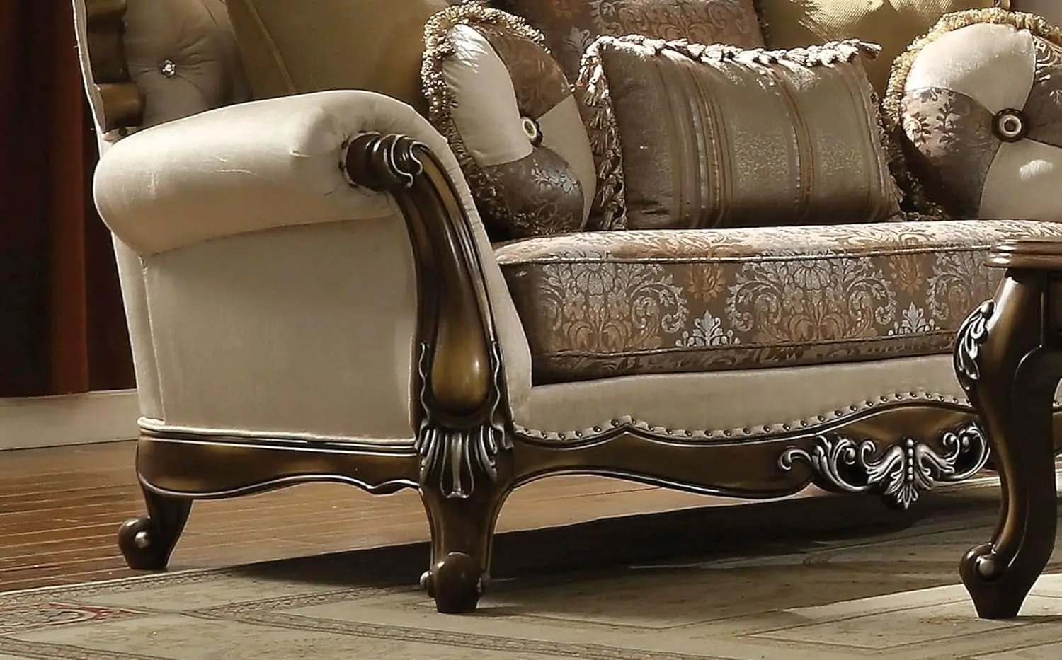 4 Piece Living Room Set Tan And Antique Oak Traditional from PriceLows™