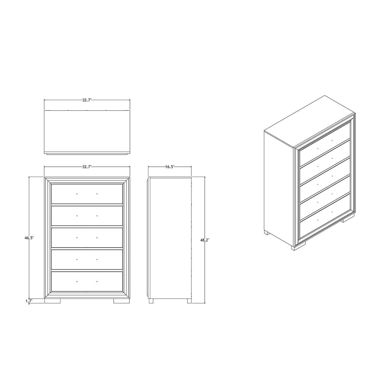 Adelaide Chest 5 Drawer Storage Unit | 32.72 x 16.5 x 48.19 in | Solid Wood | Living Room