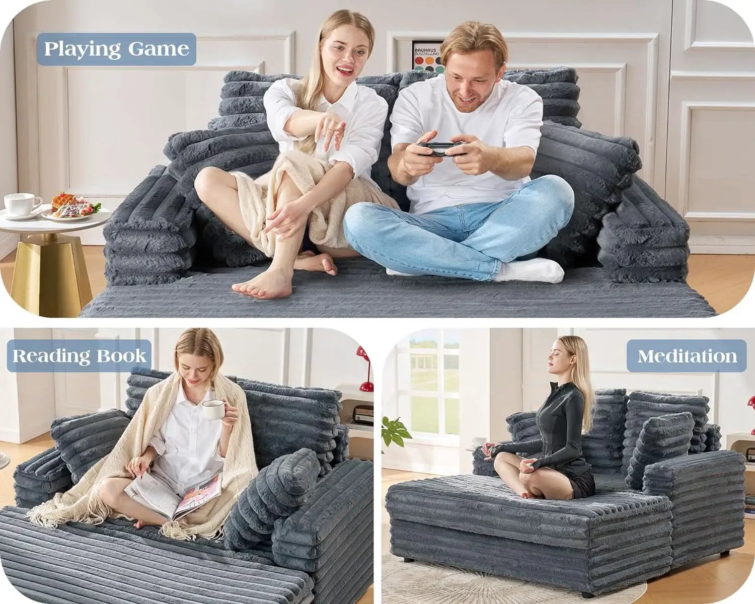 53 Inch Chaise Lounge Grey Sleeper Chair For Living Room from PriceLows™