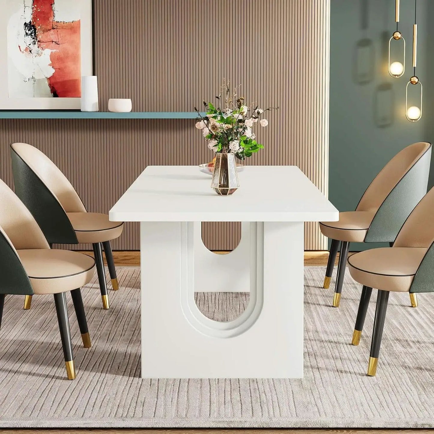 Modern White Dining Table 71 Inch With Wood Pedestal Base from PriceLows™