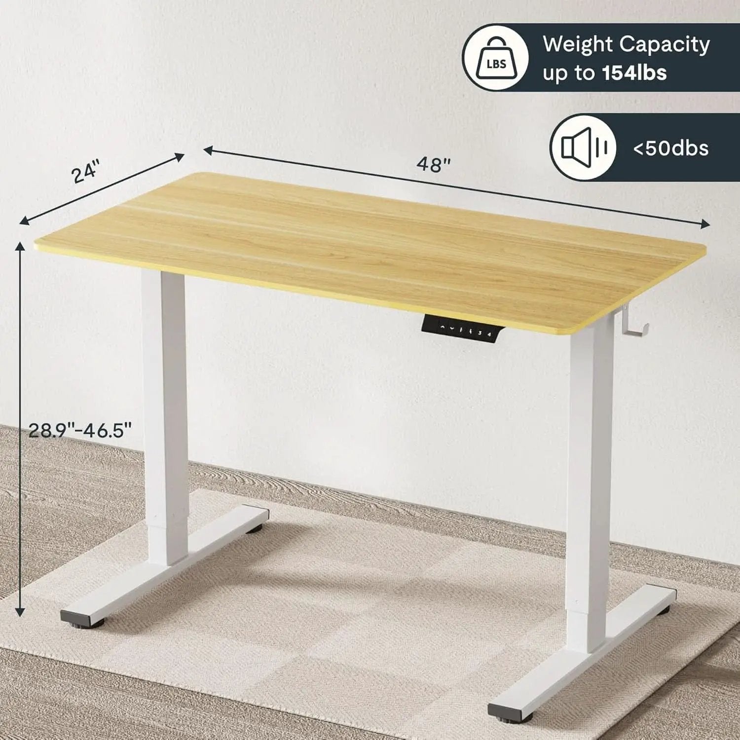 48 Inch Maple Top White Frame Adjustable Standing Desk from PriceLows™