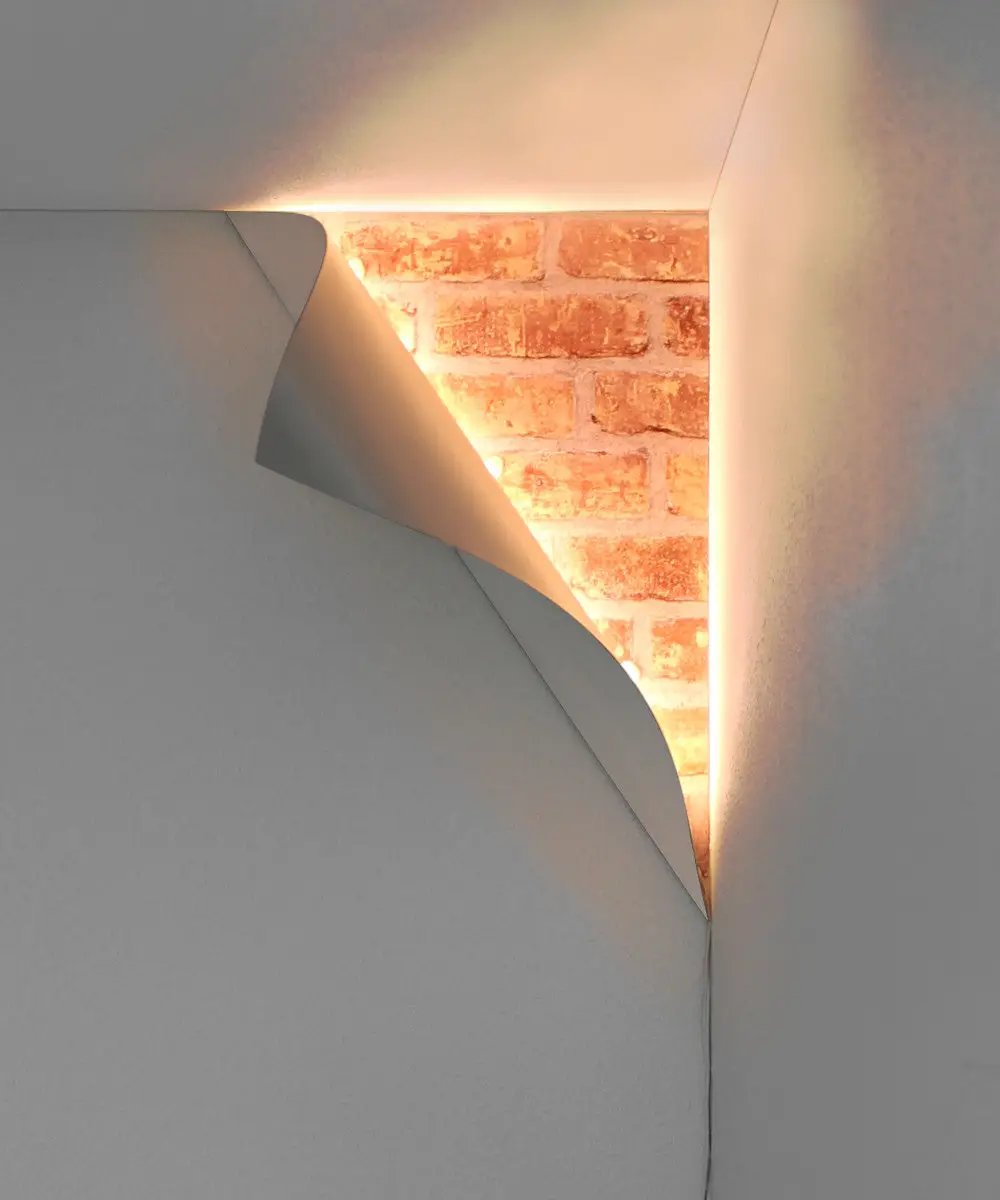 LED Corner Light | 18 Inch Height | White Curved Metal | Big Reveal Design