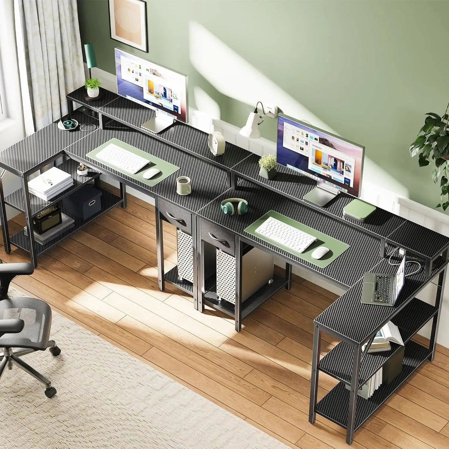 47 Inch L Shaped Gaming Computer Desk Power Outlets Plus from PriceLows™