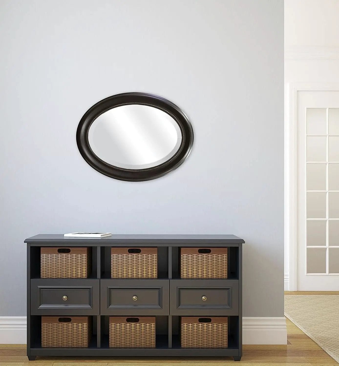Bronze Oval Wall Mirror 22.5 By 29.5 Inches With Beaded Inner Edge Vertical Or Horizontal Mount from PriceLows™
