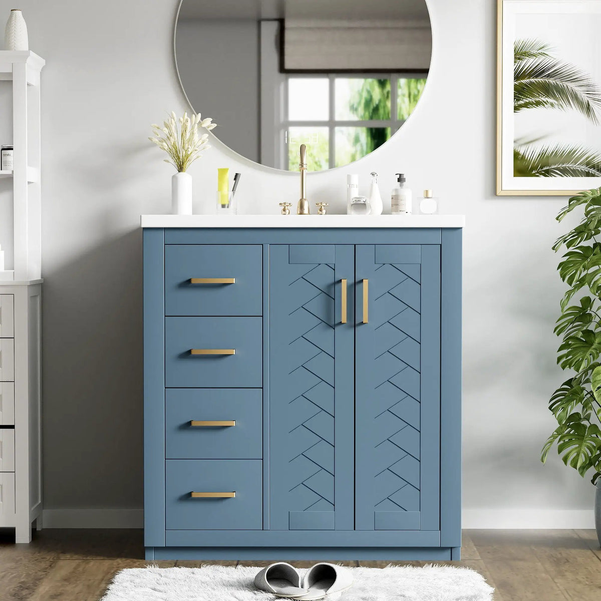 30 Inch Bathroom Vanity | 3 Drawers Soft Close | Solid Wood Ceramic Combo