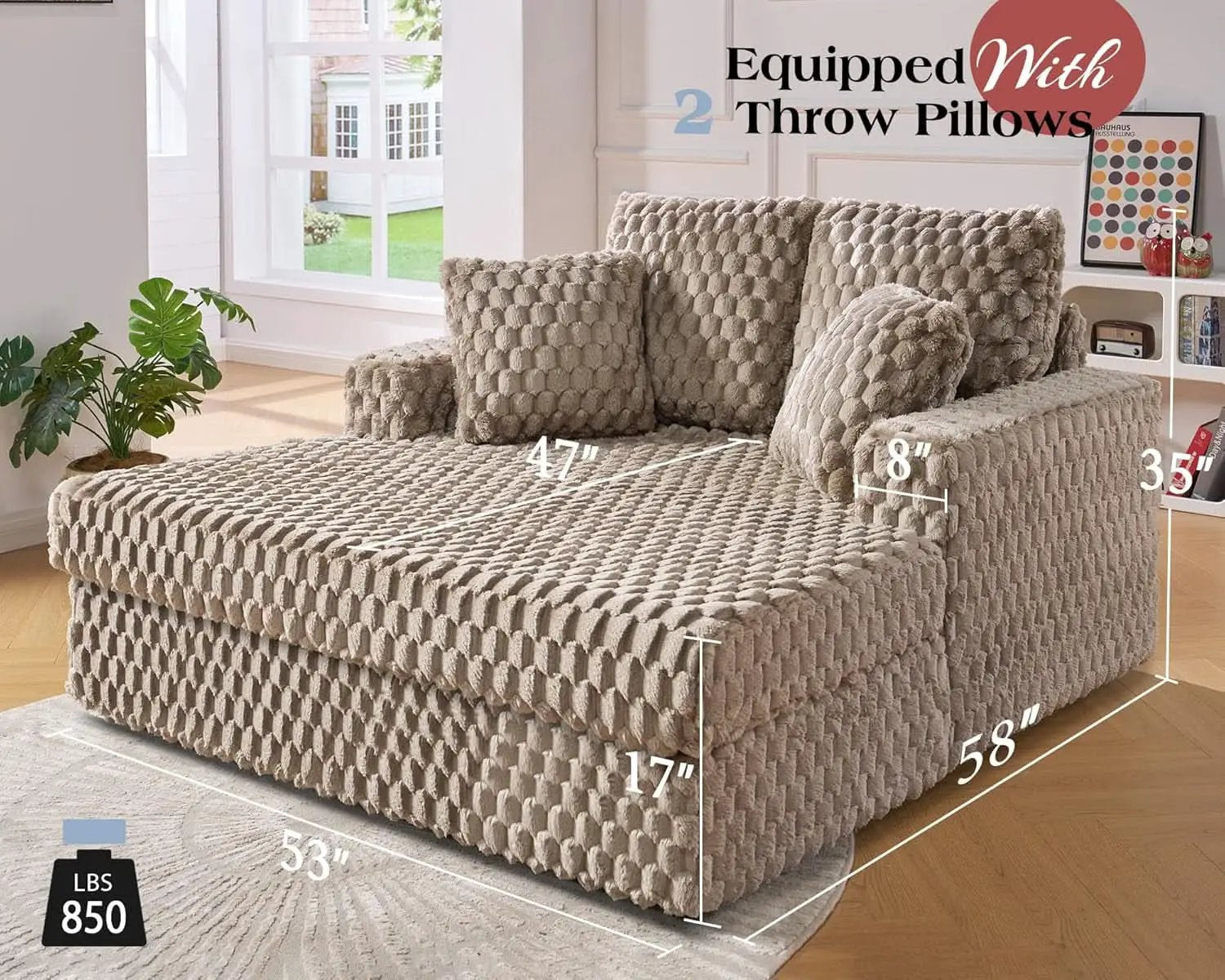 Brown Plush Sleeper Chair 53Inch Chaise Lounge With Pillows from PriceLows™