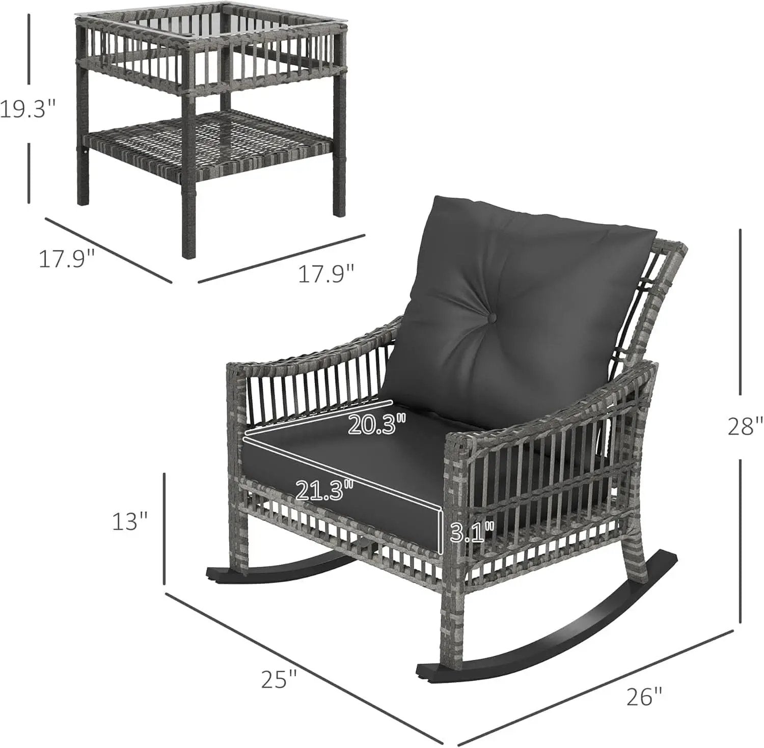 Wicker Outdoor Rocking Chair Set with Storage Table from PriceLows™