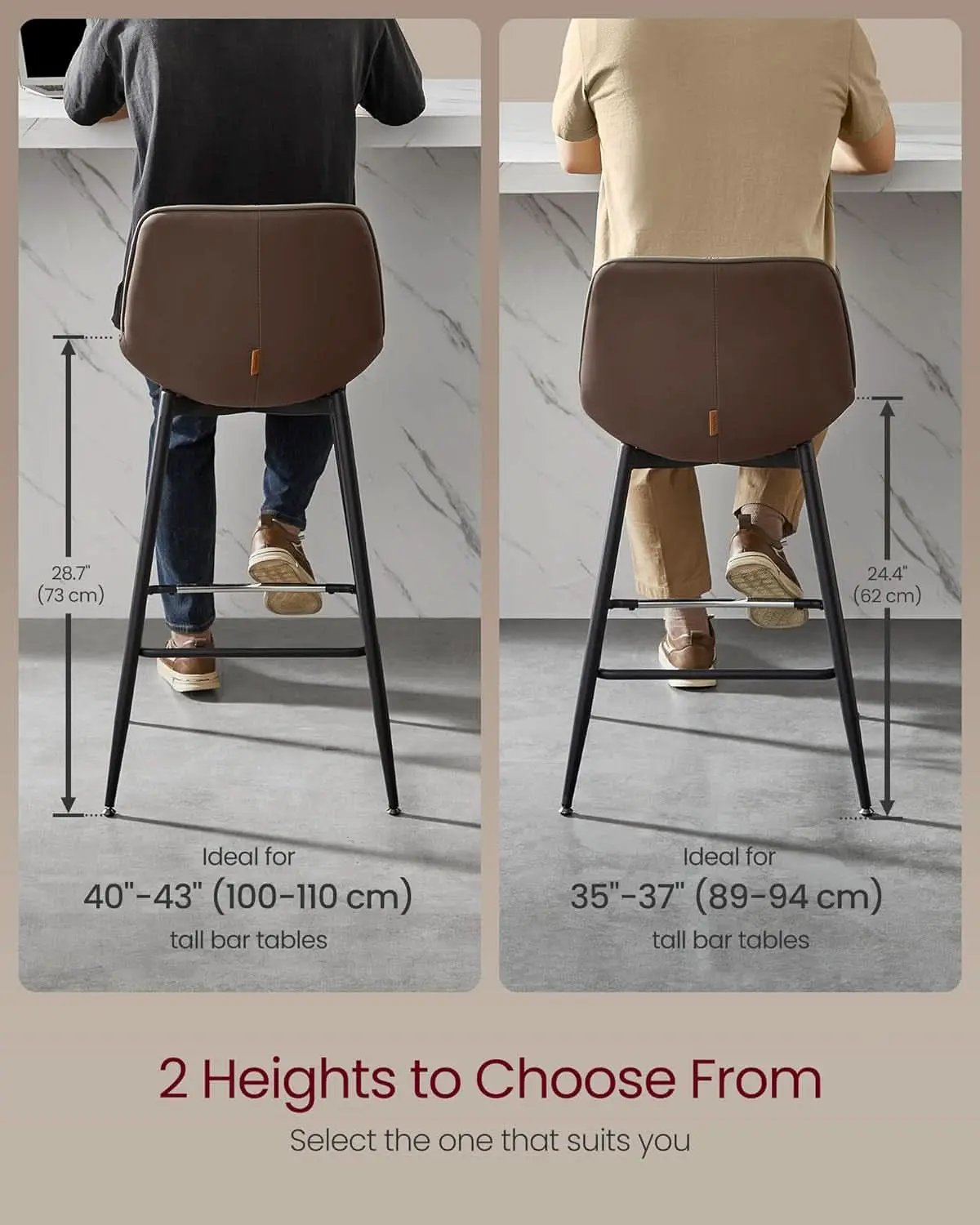 Bar Stools Set Of 2, 28.7 Inch Bar Height With Back, Coffee Brown from PriceLows™