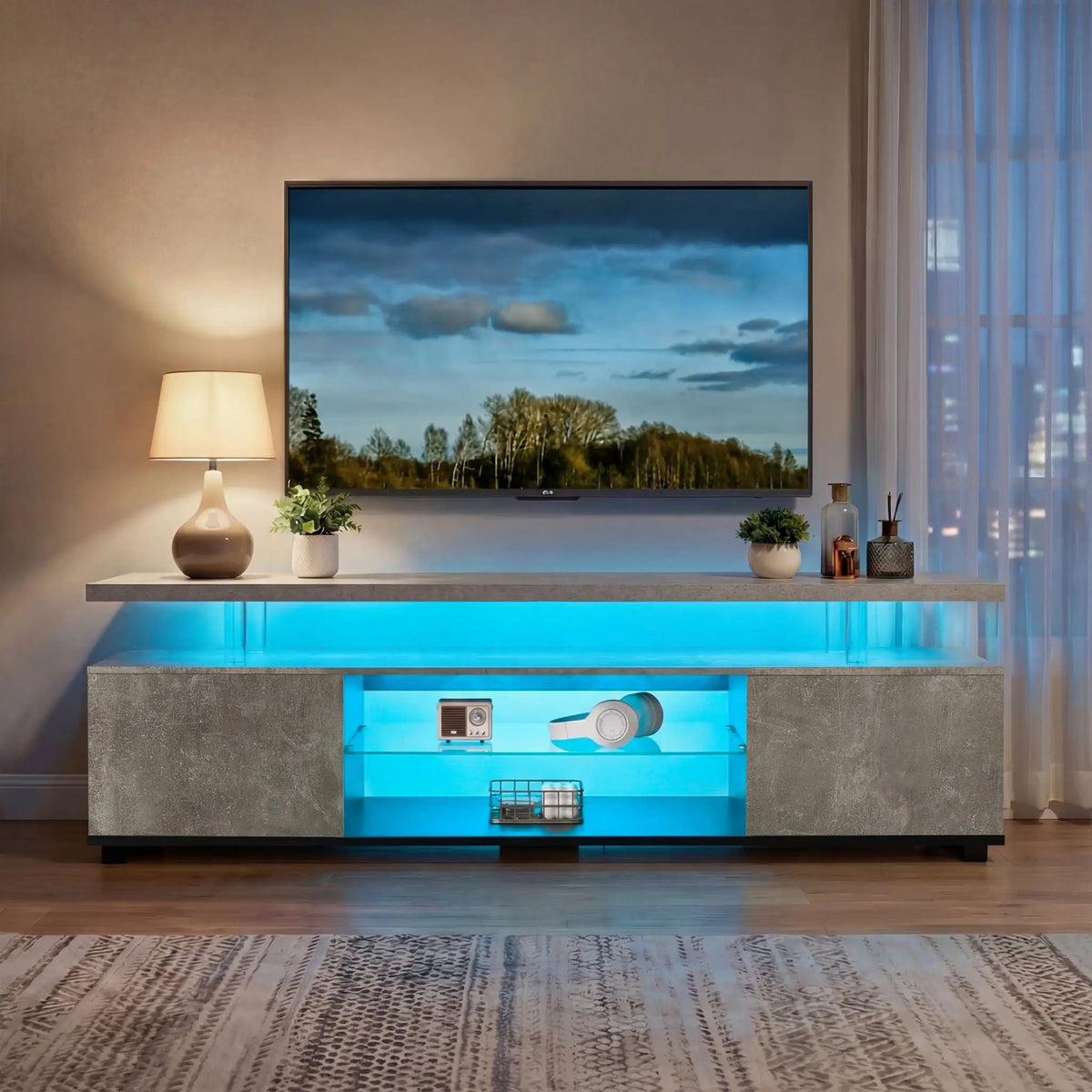 TV Stand | Built In LED | Large Side Cabinet | Modern Style