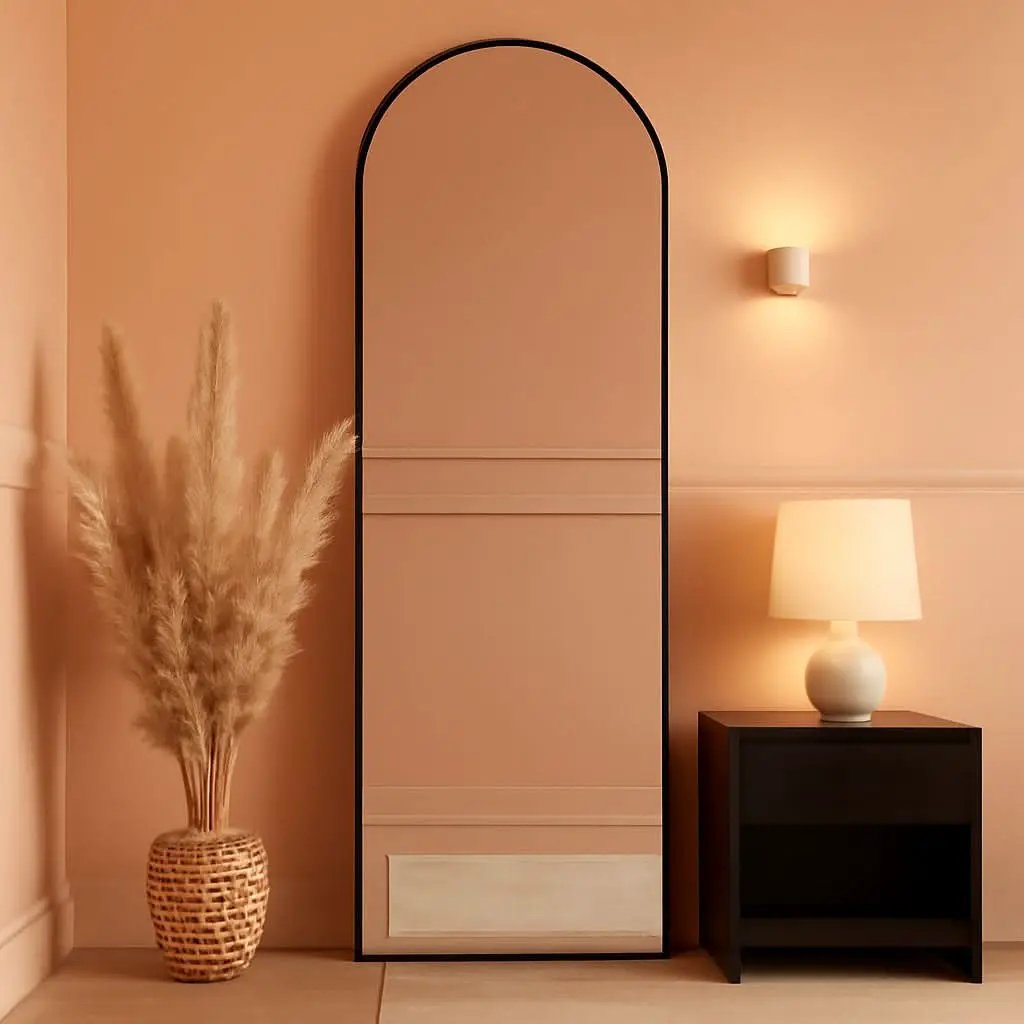 Black Full Length Floor Mirror With Stand Arched Top from PriceLows™