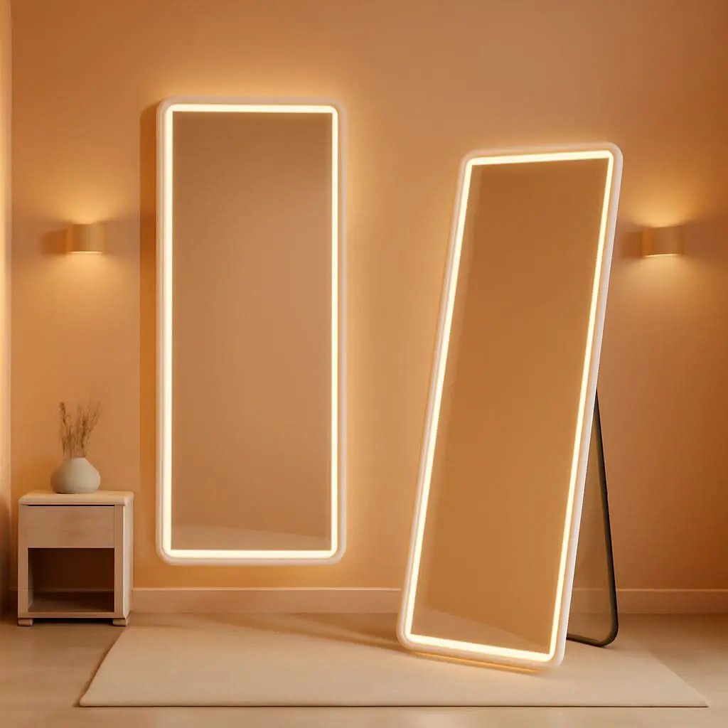 64 Inch Full Length Mirror With LED Lights Aluminum Frame 3 Color Temperatures from PriceLows™