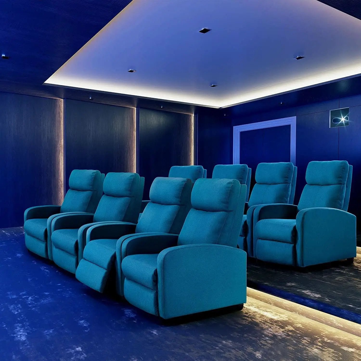 Blue Fabric Pushback Recliner Chair With Soft Armrests from PriceLows™