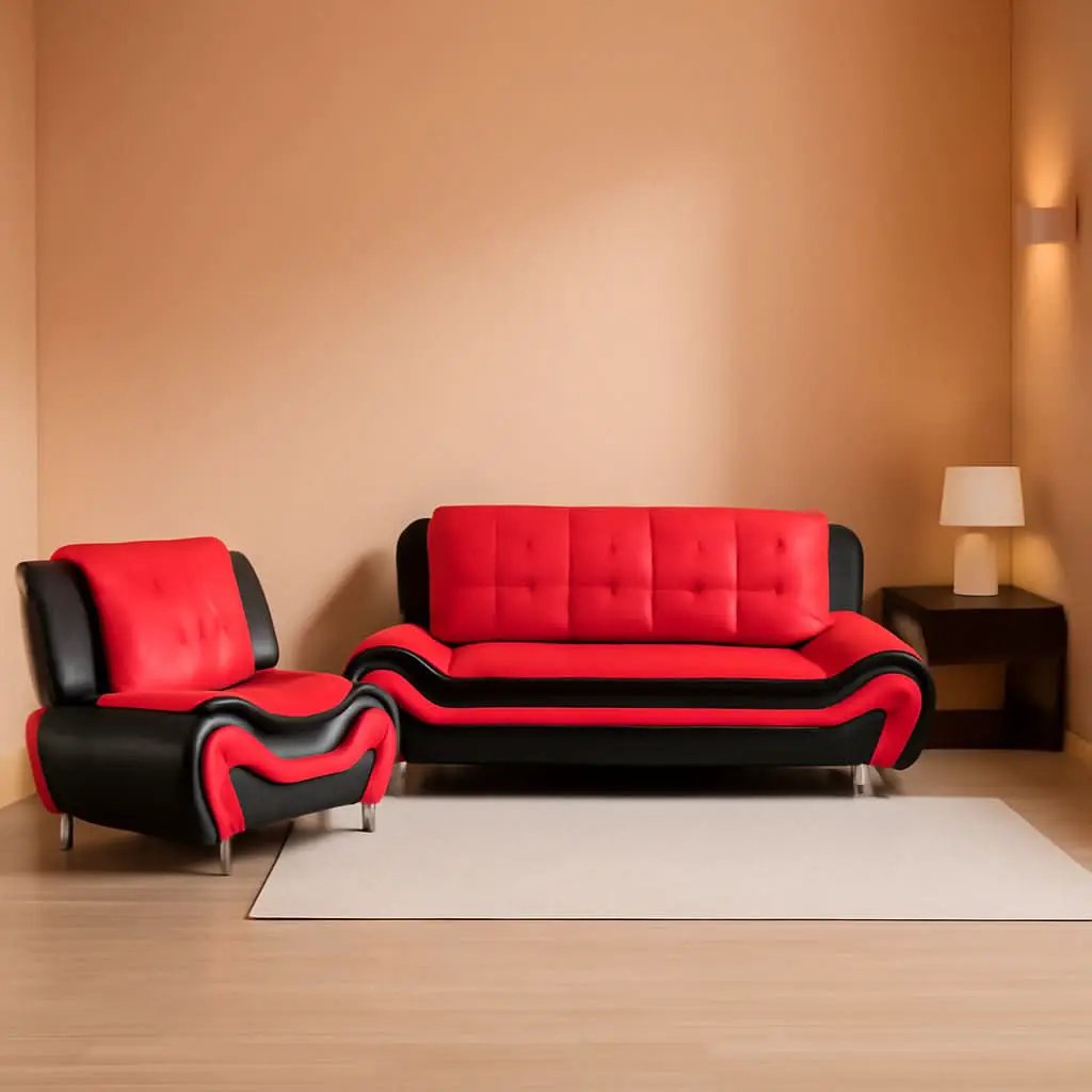 Aldo 3 Piece Modern Sofa Set Black Red Faux Leather from PriceLows™