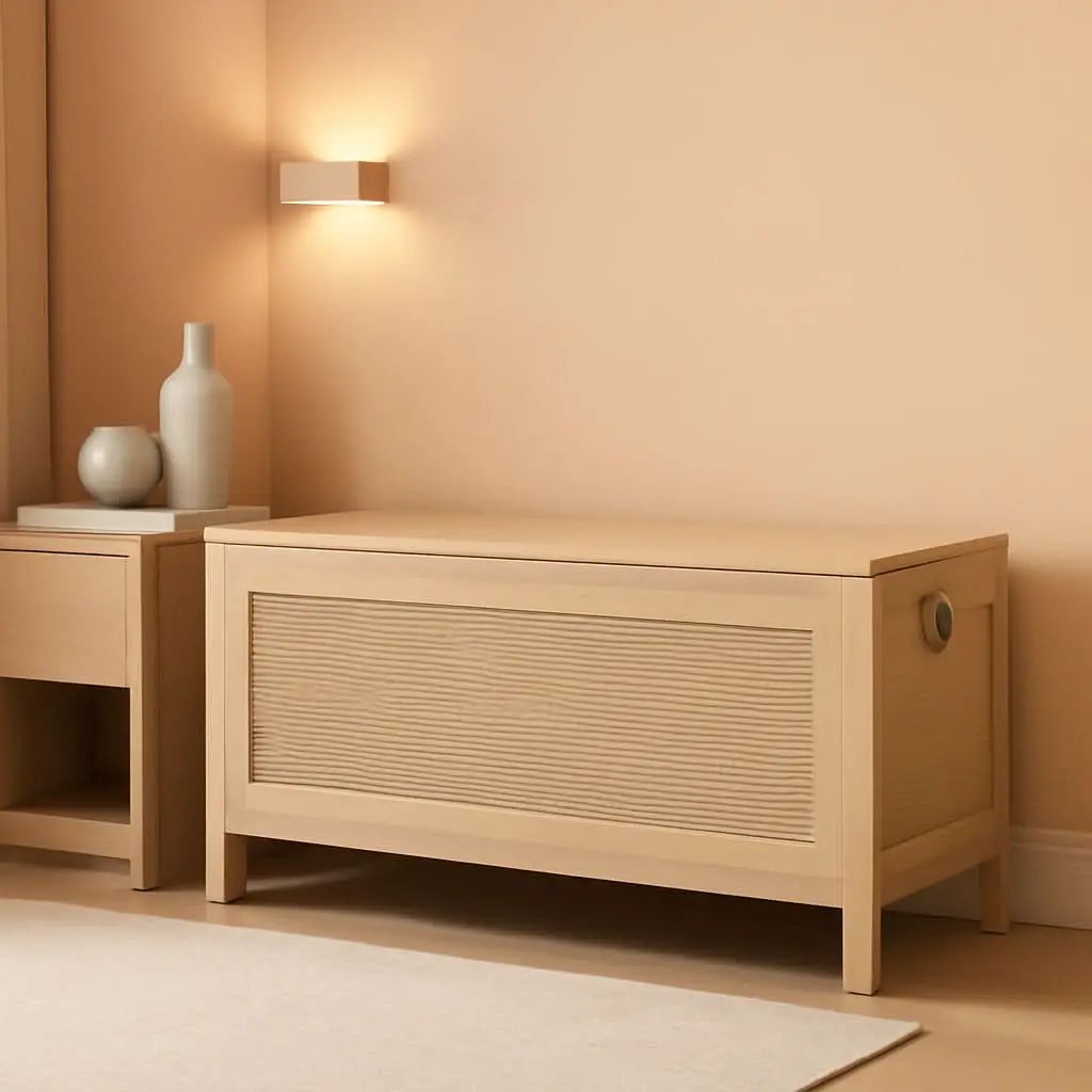 Large Natural Storage Bench with Safety Hinge, 39.4 Inches from PriceLows™